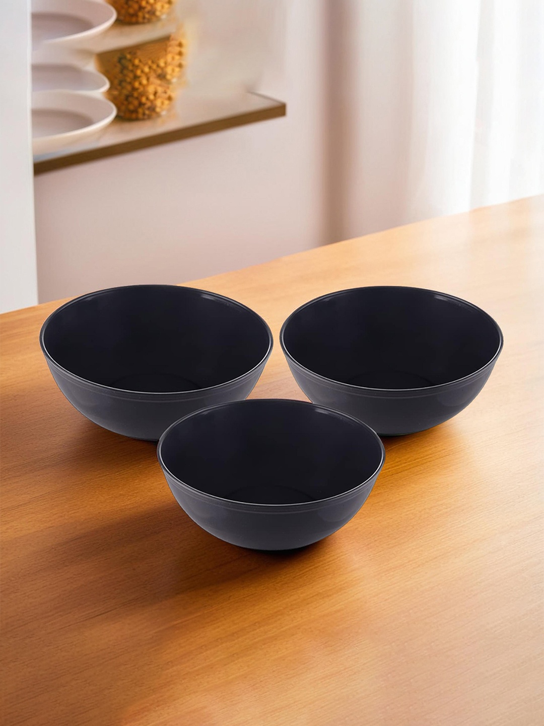 

Kuber Industries Black 3 Pieces Dishwasher Safe Serving Bowls 2L Each