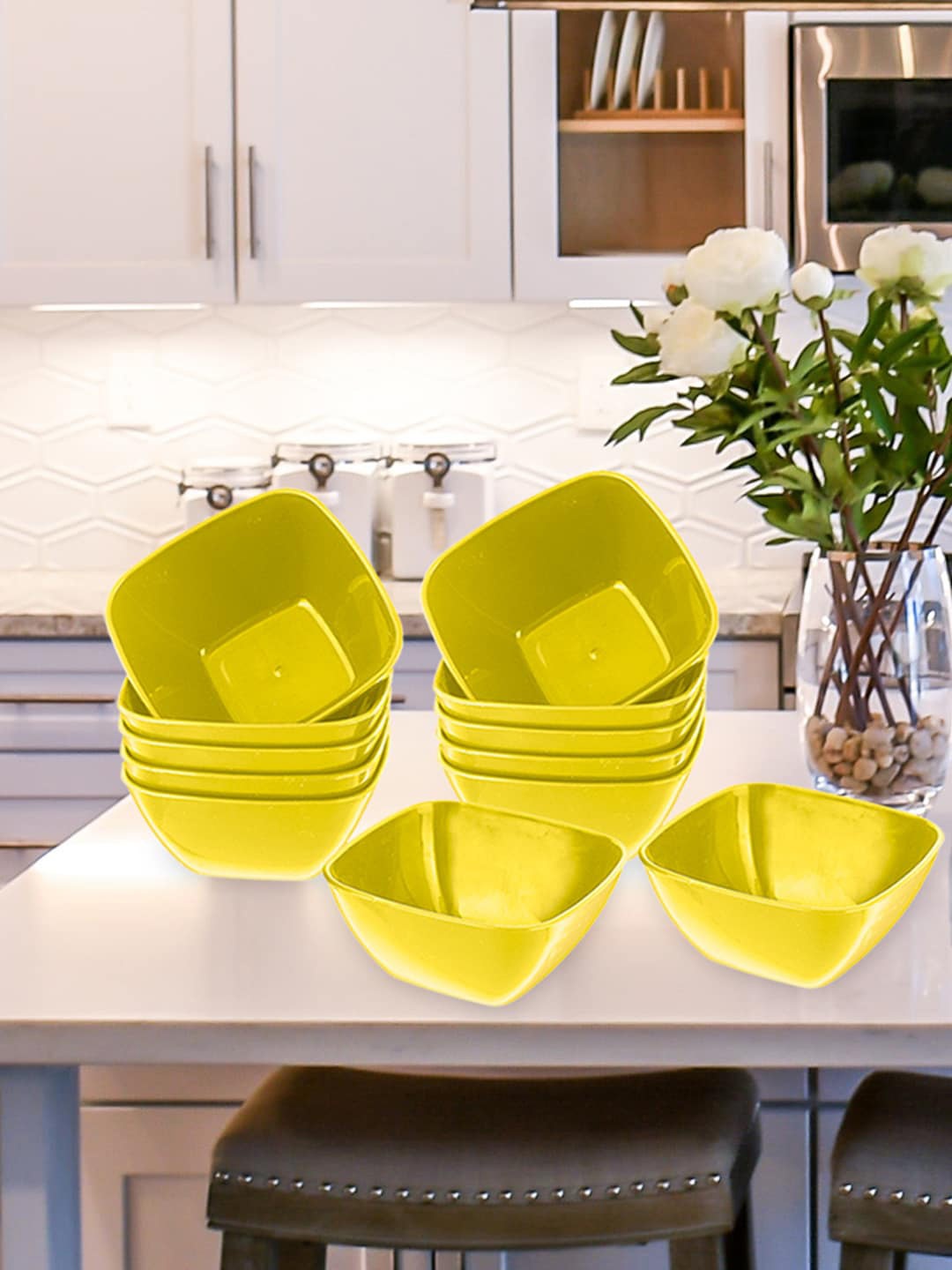 

Kuber Industries Set Of 6 Plastic Square Serving Bowls, Green