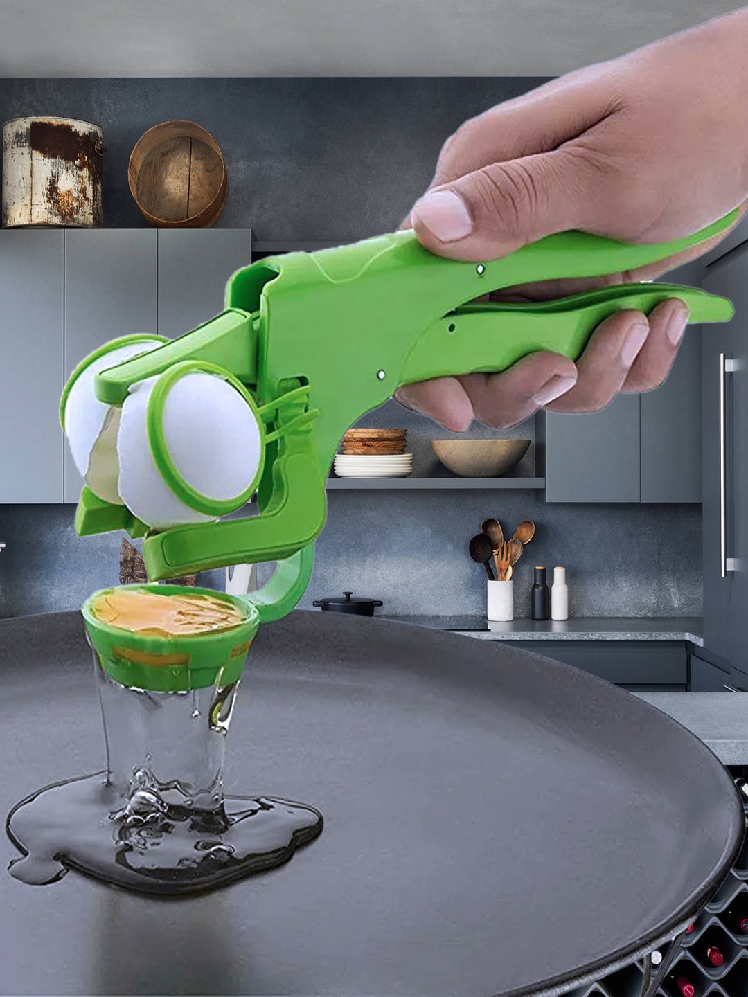 

Kuber Industries Green Handheld Egg Breaker With Detachable Separator