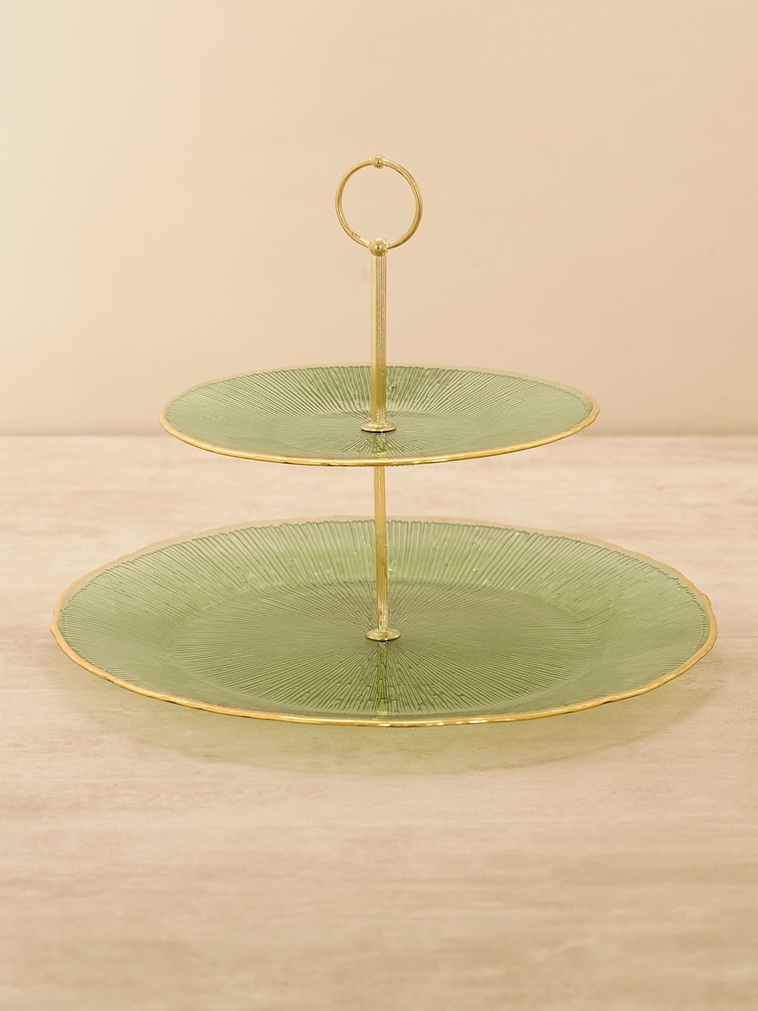 

Pure Home and Living Green & Gold-Toned Textured Radial Glass Cookie Stand