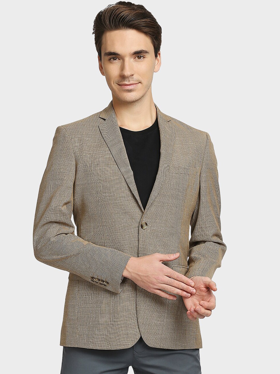 

ColorPlus Self Design Regular Fit Single-Breasted Formal Blazer, Beige