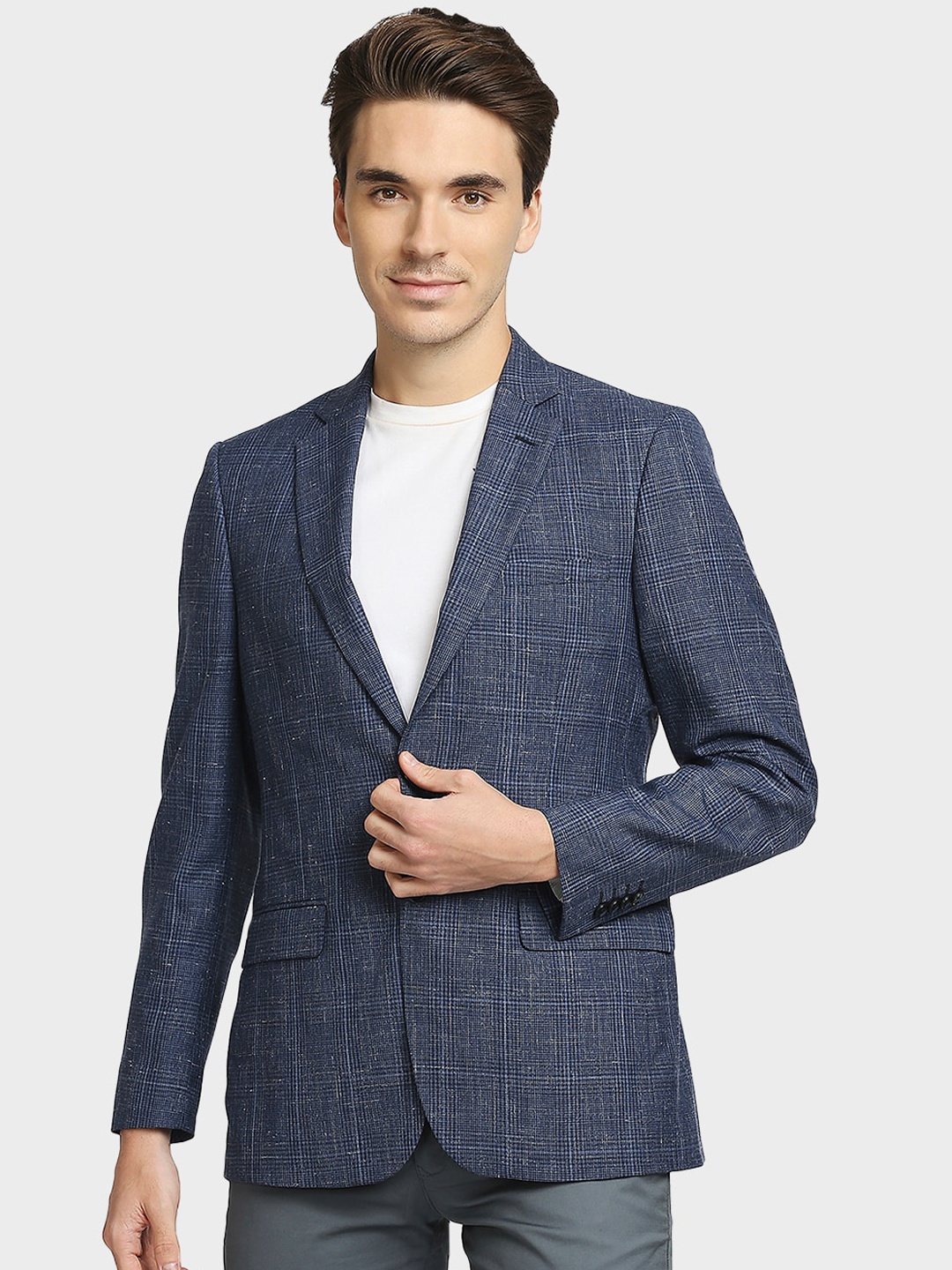 

ColorPlus Men Plus Size Checked Single-Breasted Blazer, Navy blue