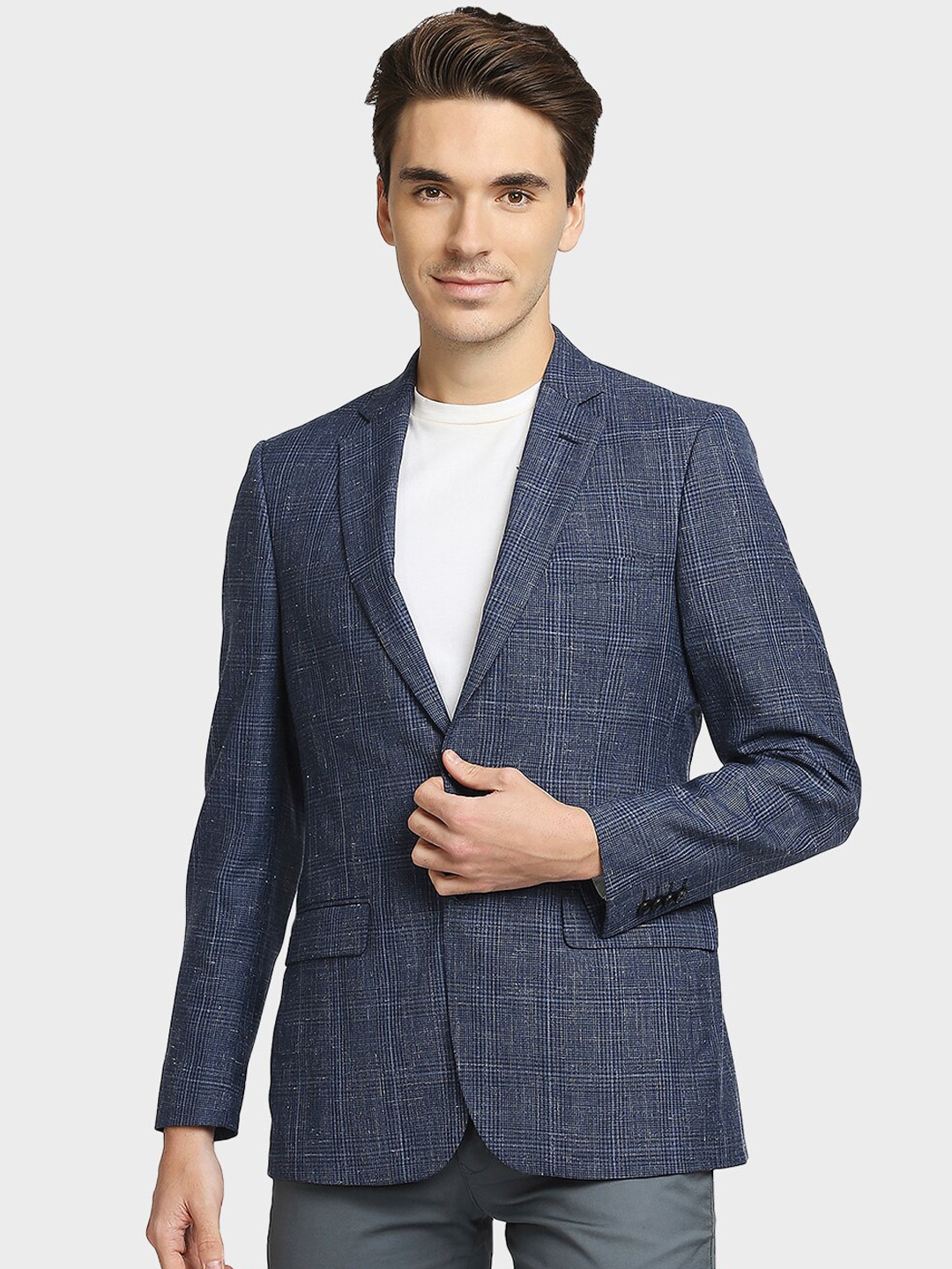 

ColorPlus Checked Single-Breasted Regular Fit Formal Blazer, Navy blue