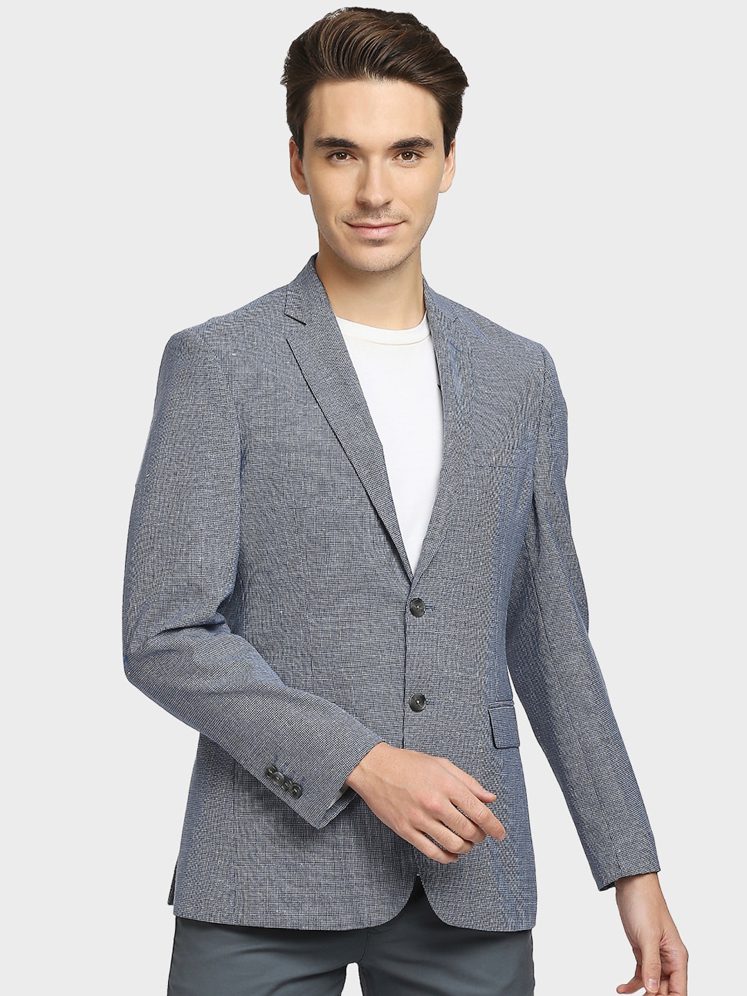 

ColorPlus Self Design Regular Fit Single-Breasted Formal Blazer, Navy blue