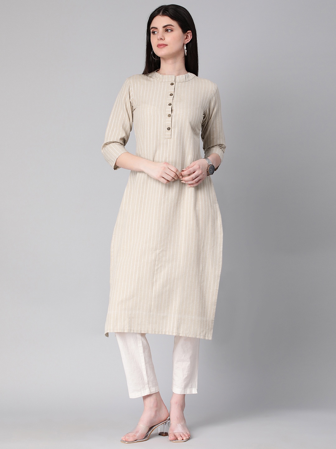 

HRITIKA Striped Kurta, Beige