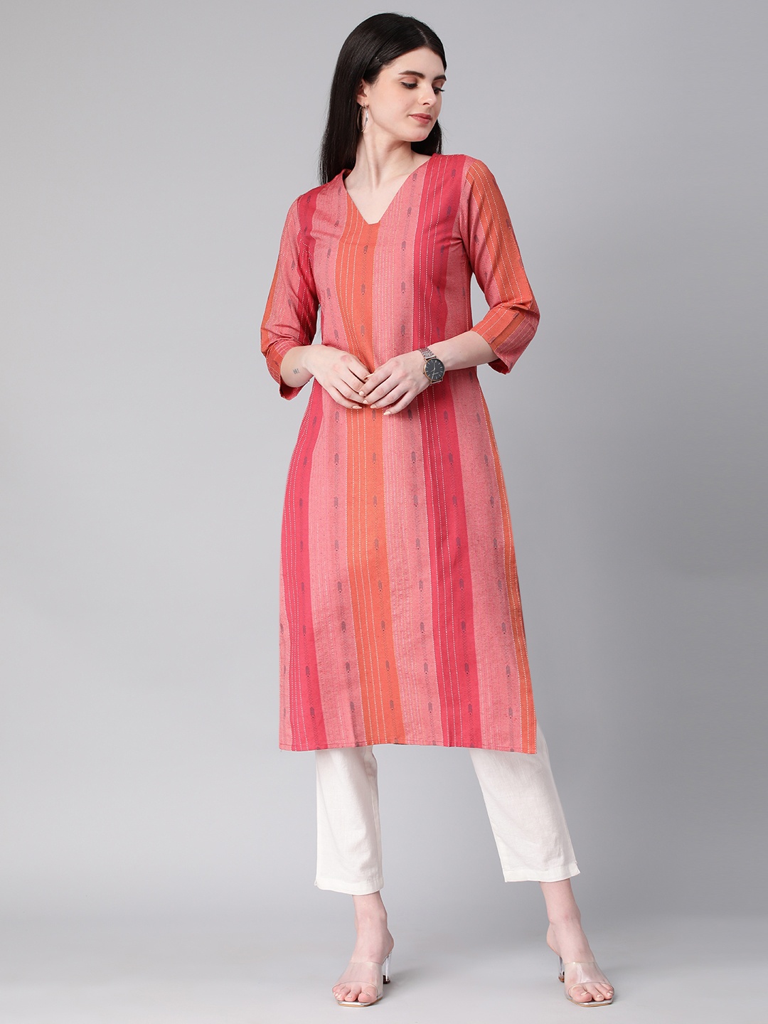 

HRITIKA Striped Kurta, Red