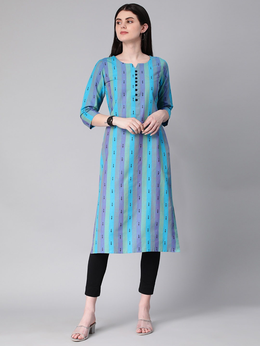 

HRITIKA Striped Kurta, Blue