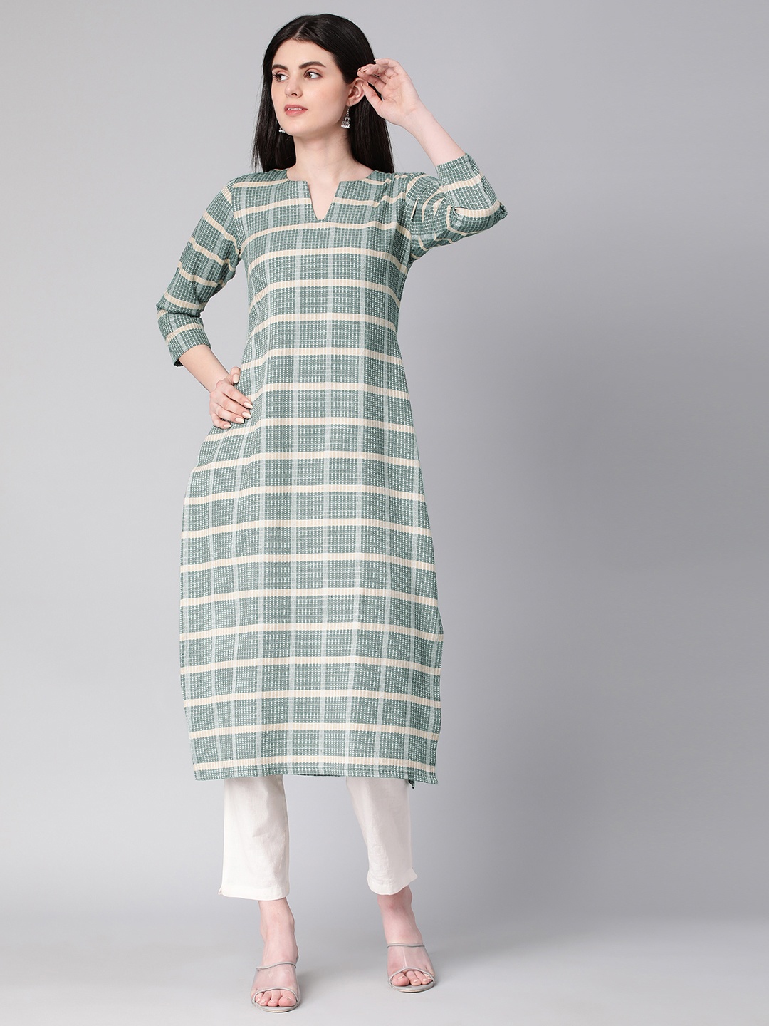 

HRITIKA Checked Kurta, Green