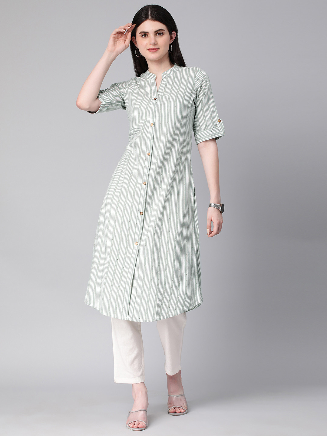 

HRITIKA Striped Kurta, Green