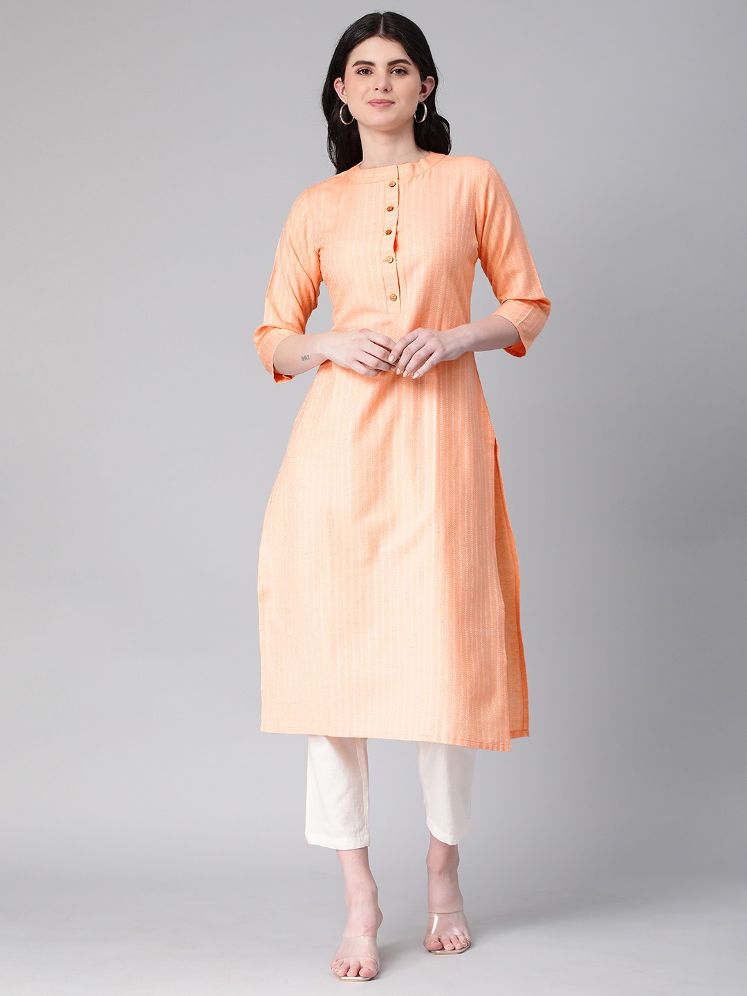 

HRITIKA Striped Kurta, Peach