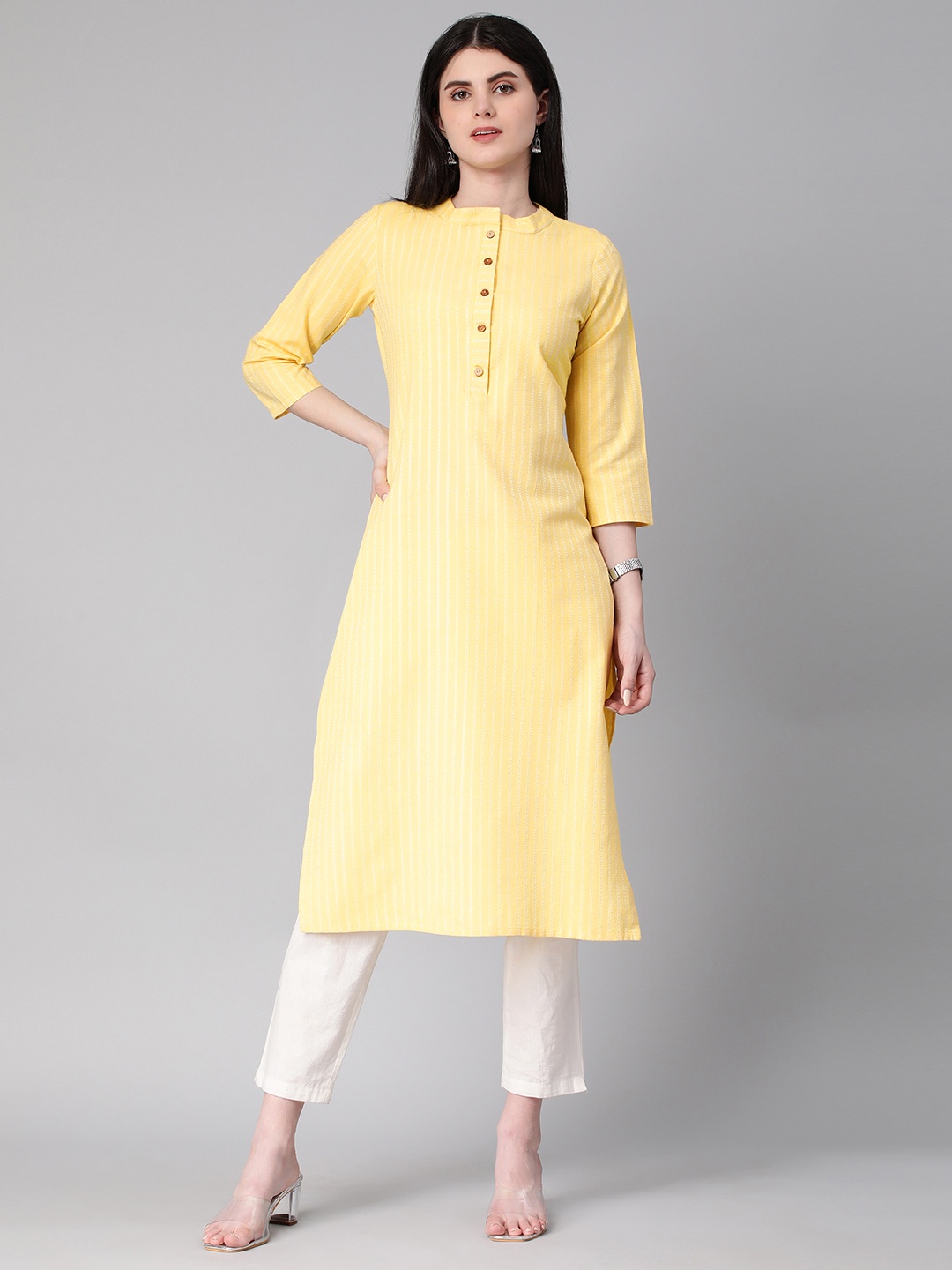 

HRITIKA Striped Kurta, Yellow