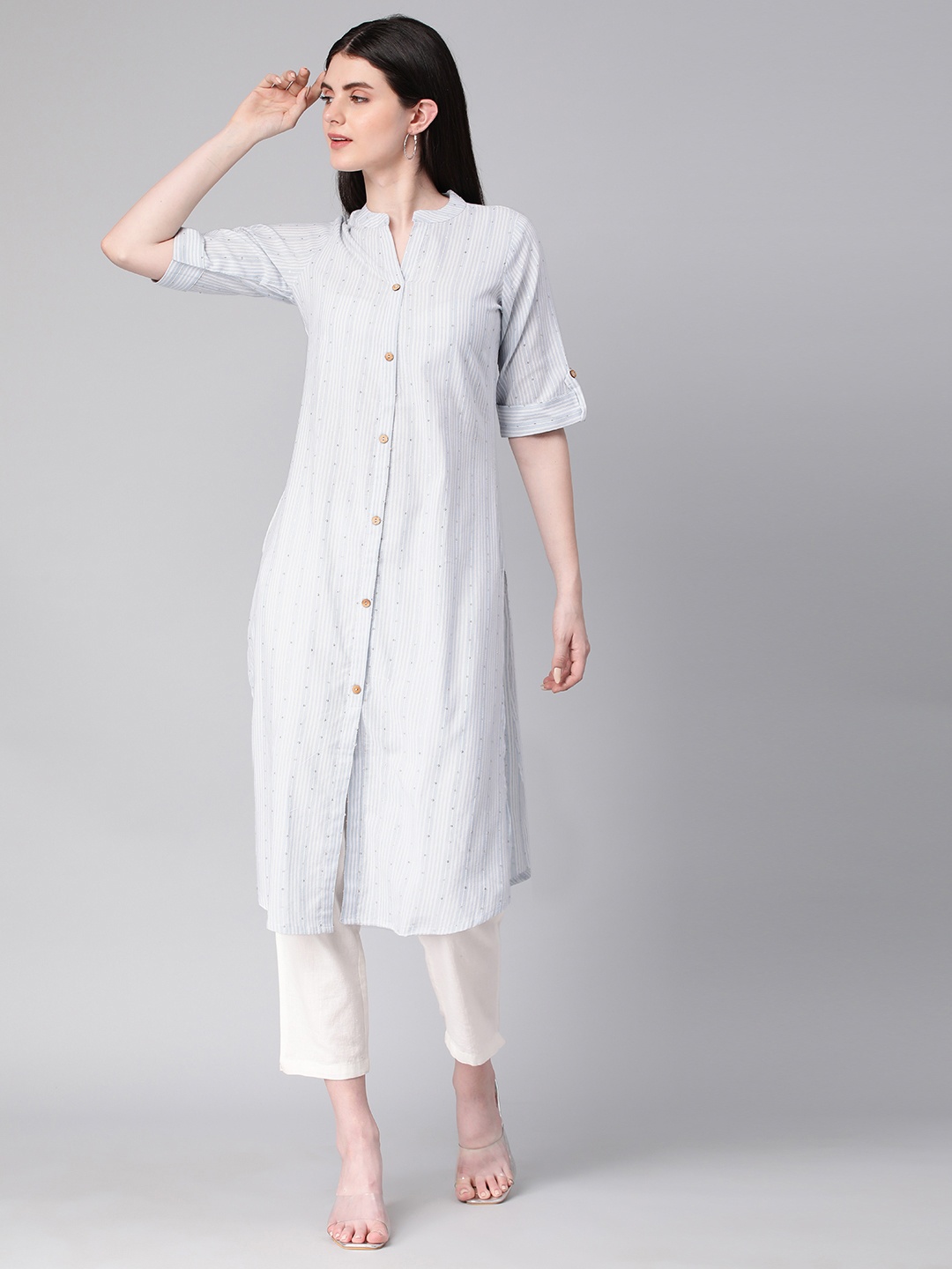 

HRITIKA Striped Sequinned Kurta, Blue