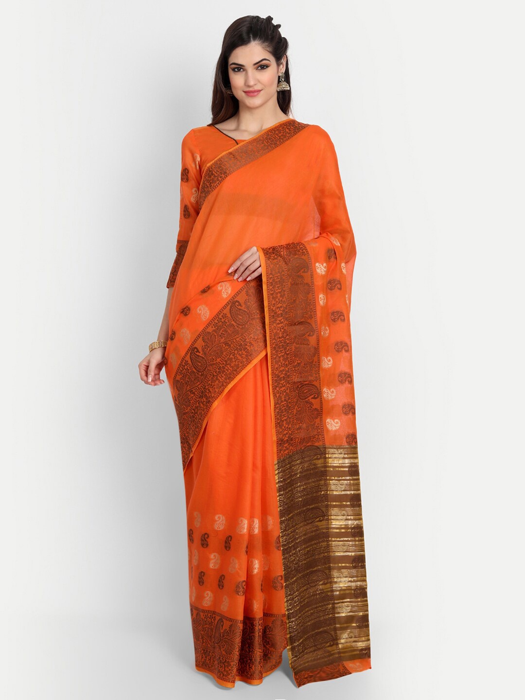 

MotiHamir Paisley woven Design Zari Banarasi Saree, Orange