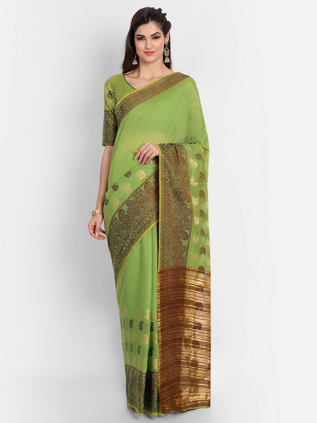 

MotiHamir Paisley woven Design Zari Banarasi Saree, Green