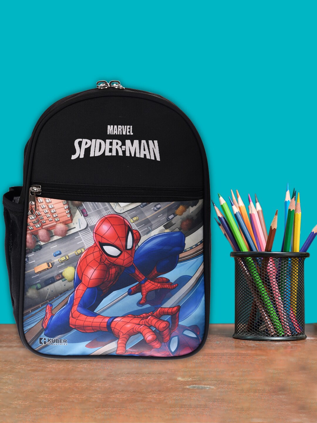 

Kuber Industries Kids Spider-Man Printed Backpack, Black