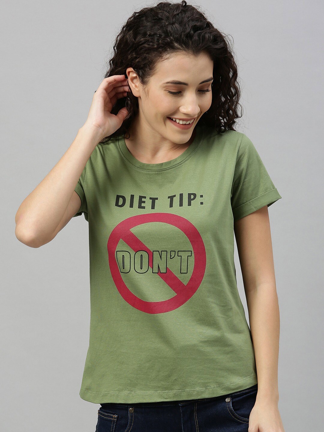 

Enviously Young Typography Printed Cotton Slim Fit T-shirt, Olive