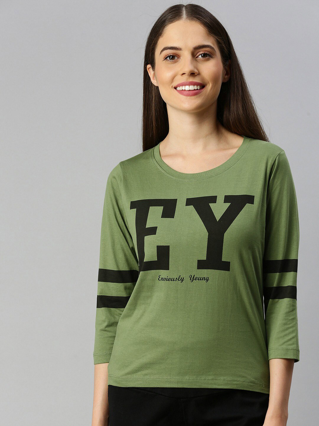 

Enviously Young Typography Printed Slim Fit Cotton T-shirt, Olive