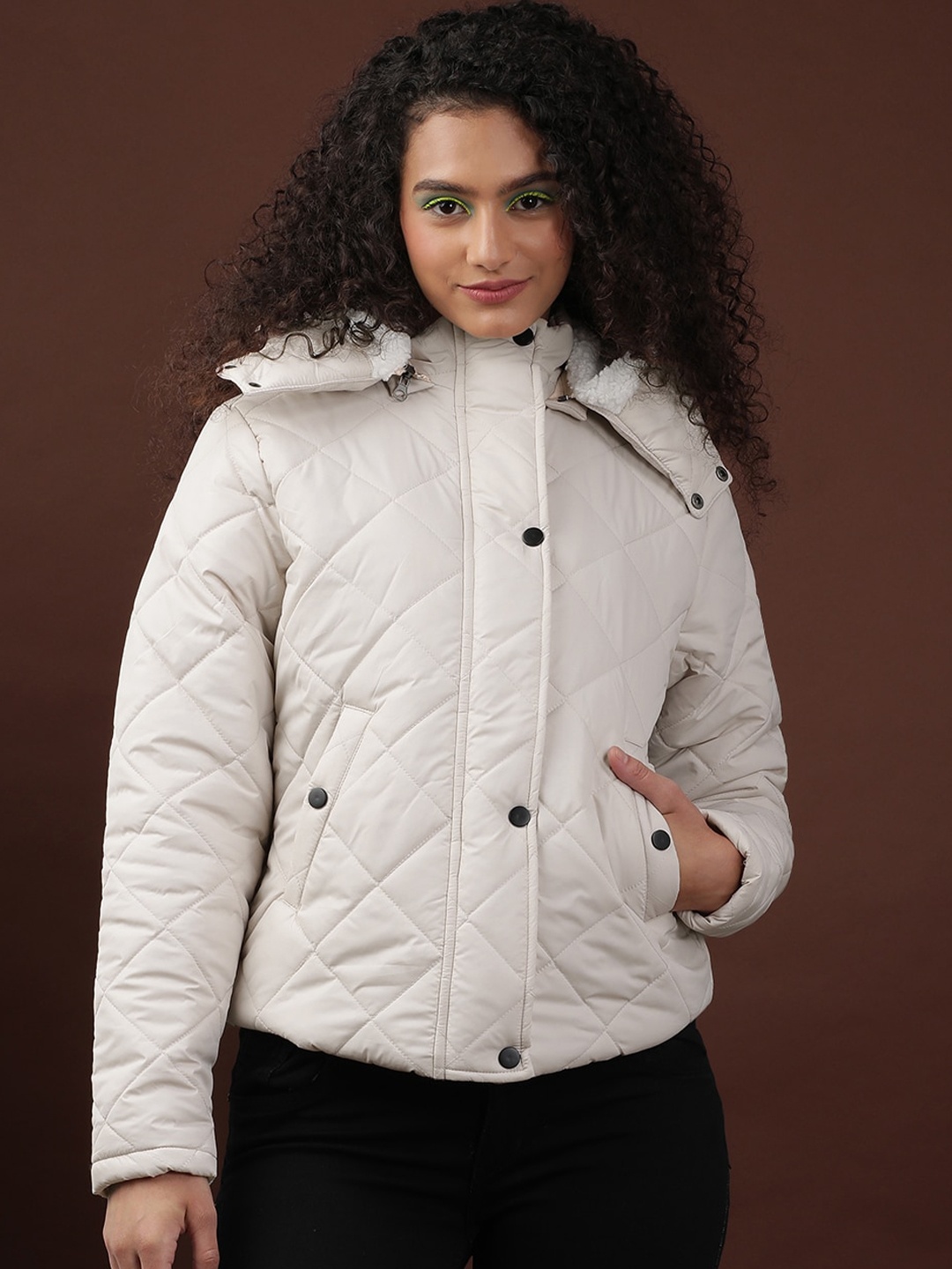 

Freehand by The Indian Garage Co Women Solid Quilted Jacket, Pink