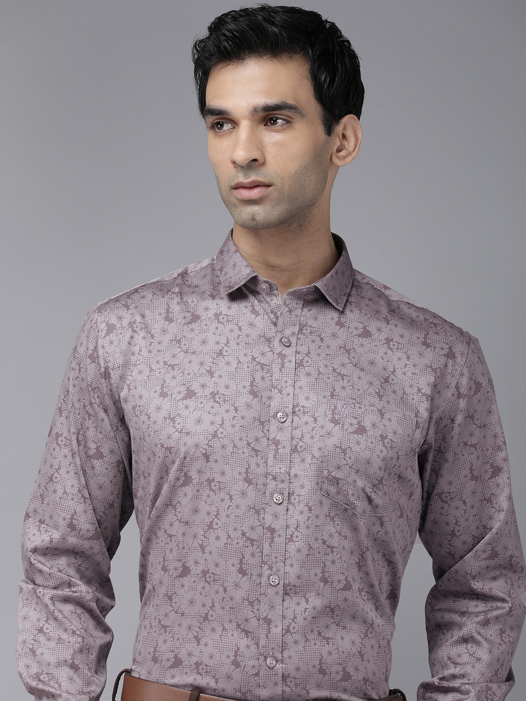 

V Dot Slim Fit Floral Printed Pure Cotton Formal Shirt, Grey