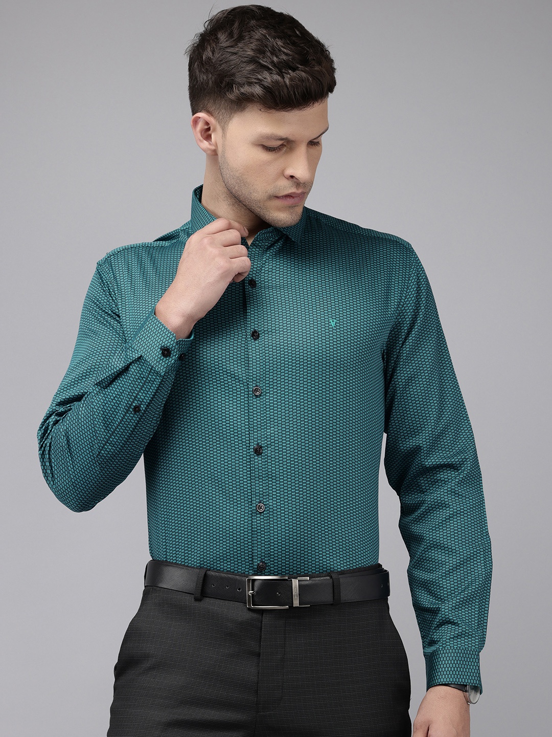 

V Dot Slim Fit Striped Pure Cotton Formal Shirt, Teal