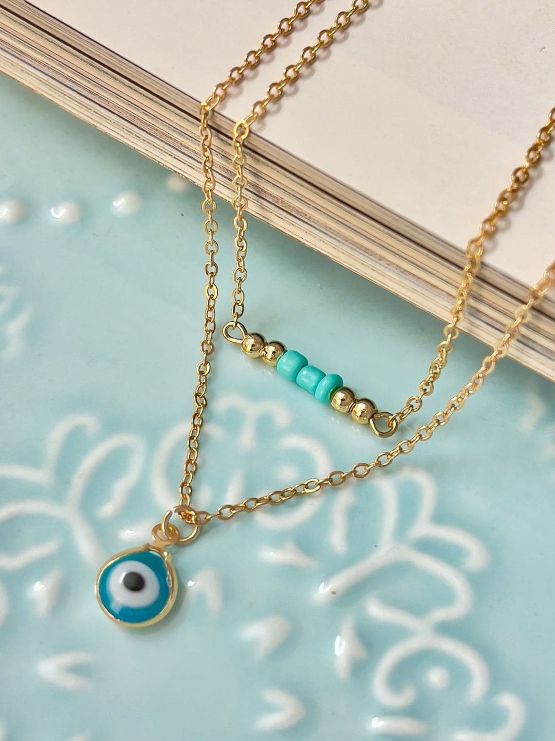 

Ayesha Evil Eye Mini Pendant Beaded Gold-Toned Dainty Layered Necklace