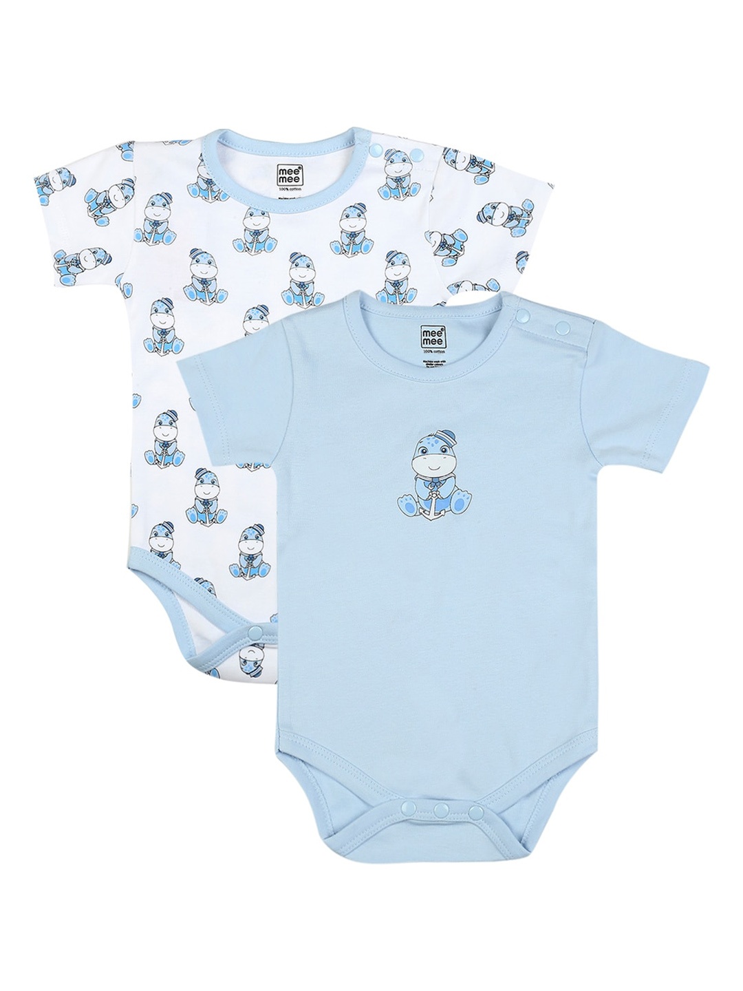 

MeeMee Infants Pack Of 2 Printed Pure Cotton Bodysuit, Blue