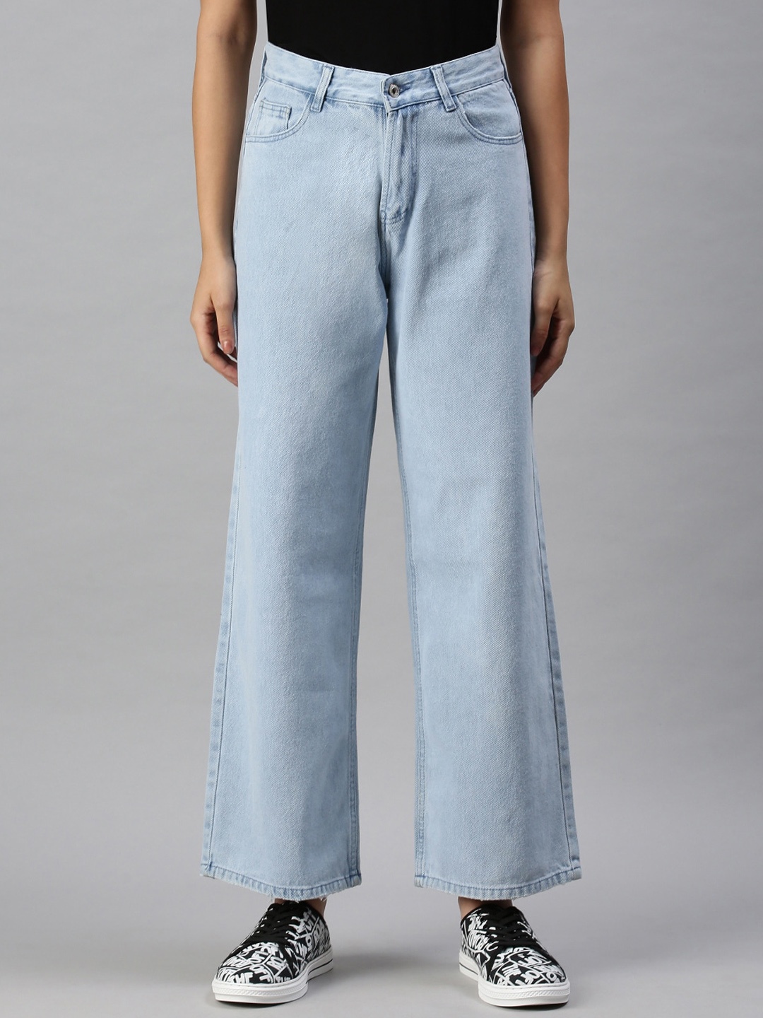 

SHOWOFF Women Wide Leg High-Rise Light Fade Cotton Jeans, Blue