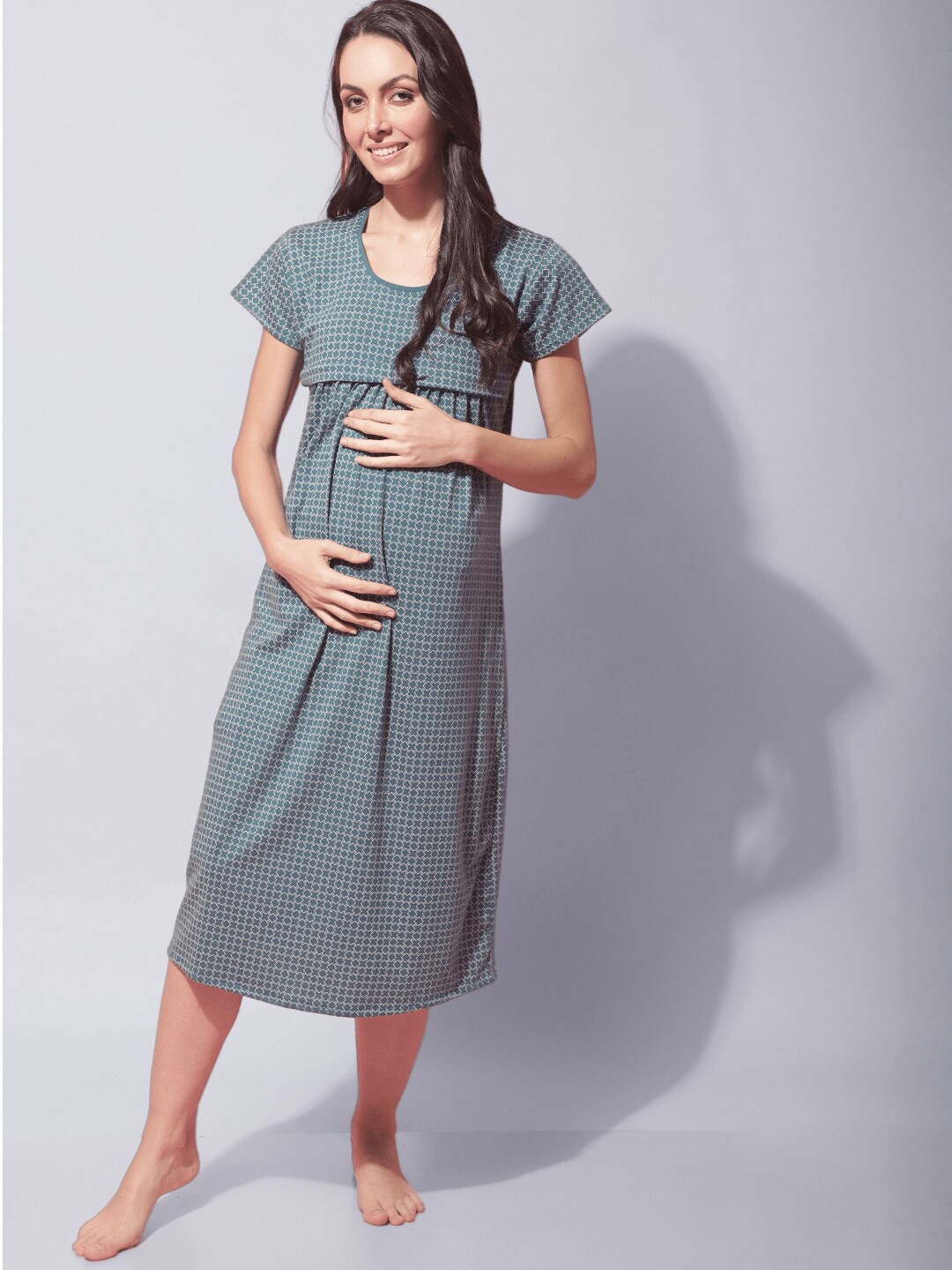 

Secret Wish Maternity Geometric Printed Pure Cotton Nightdress, Blue