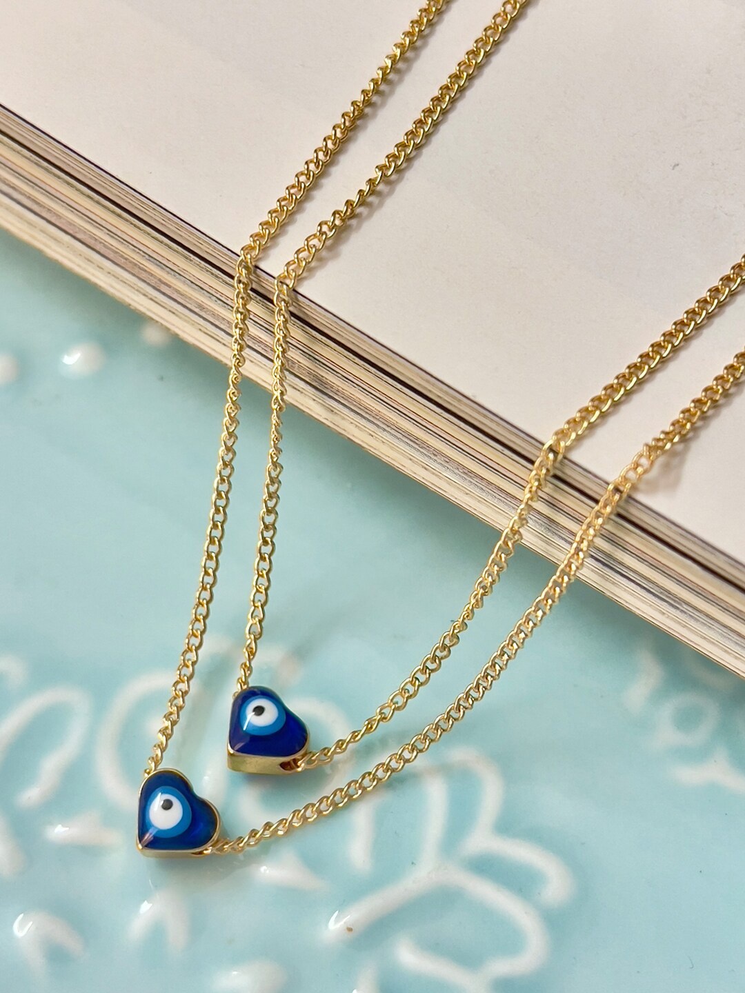 

Ayesha Heart Evil Eye Layered Necklace, Blue
