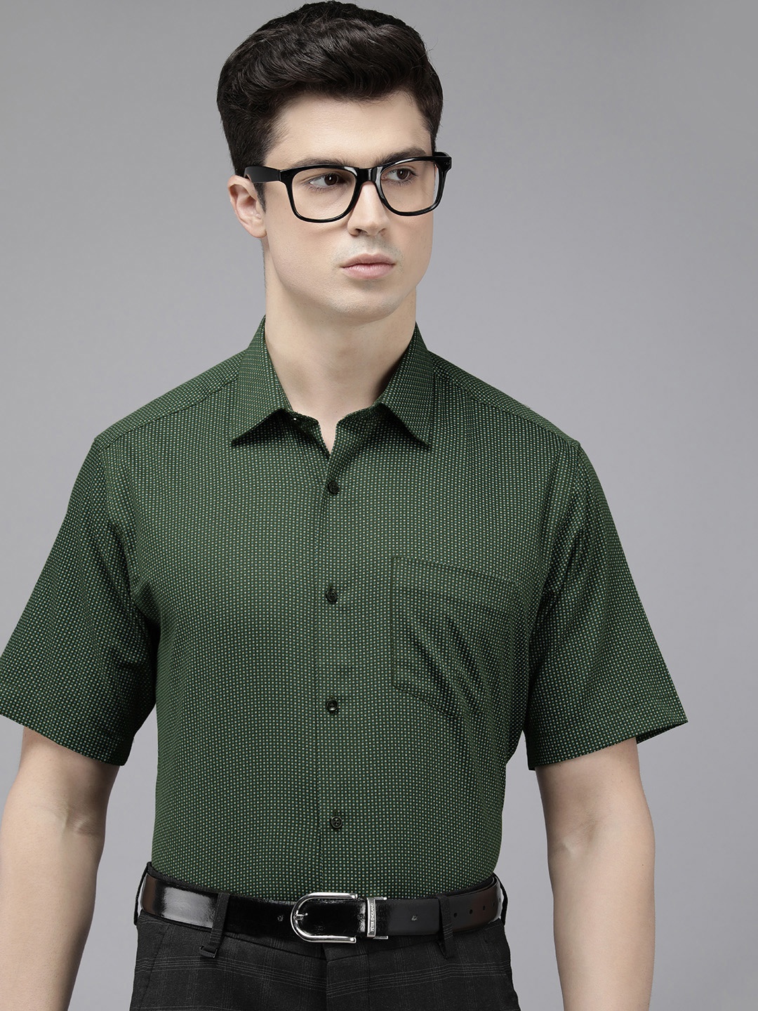 

Van Heusen Custom Micro-Ditsy Printed Pure Cotton Formal Shirt, Olive