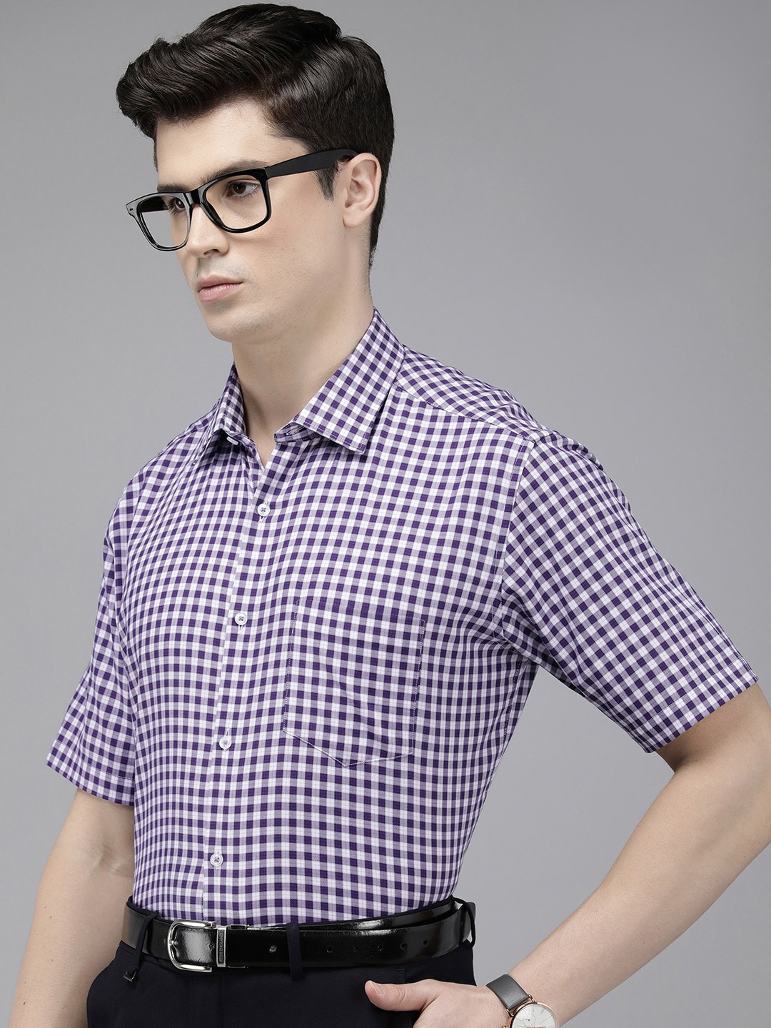 

Van Heusen Custom Checked Pure Cotton Formal Shirt, Purple
