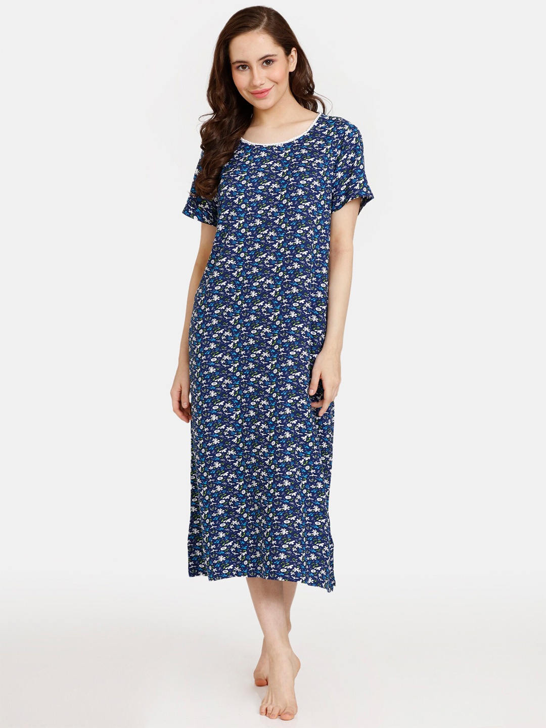 

Rosaline by Zivame Floral Printed Nightdress, Blue