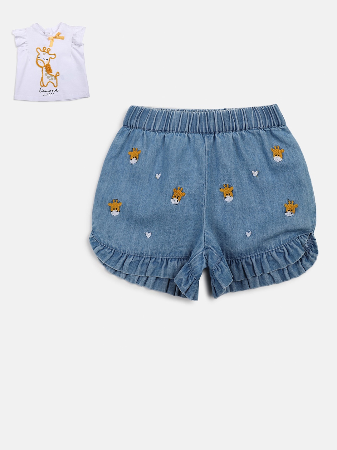 

Chicco Girls Floral Printed Denim Shorts, Blue