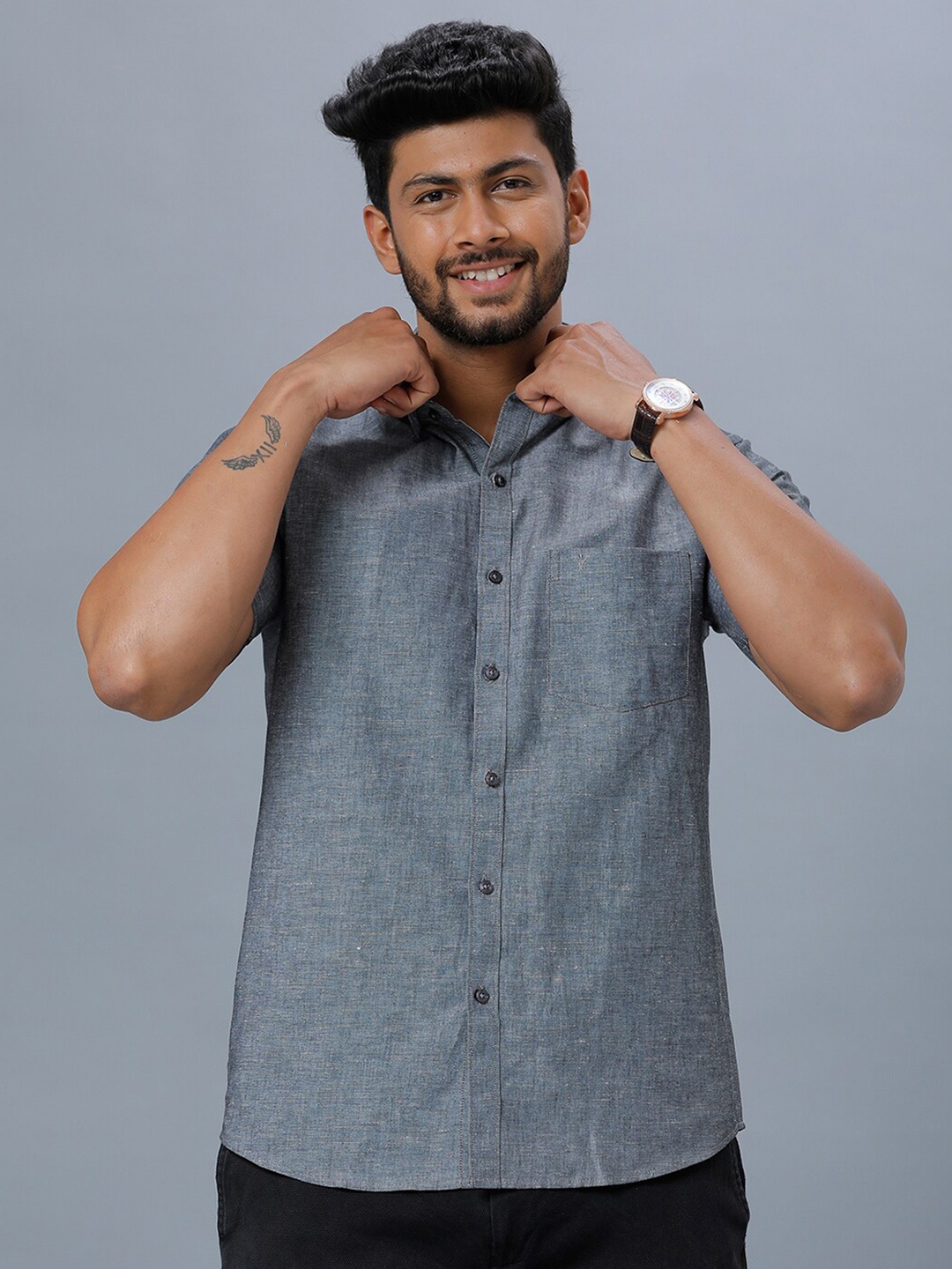 

Ramraj Men Cotton Opaque Casual Shirt, Grey