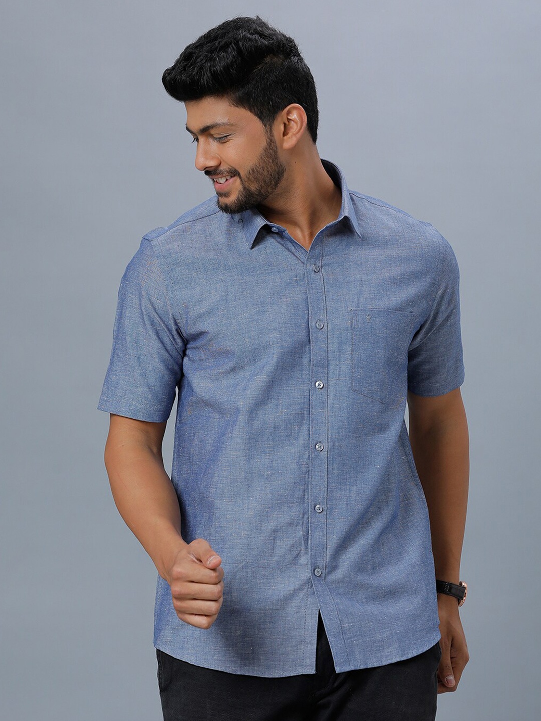 

Ramraj Spread Collar Cotton Casual Shirt, Blue