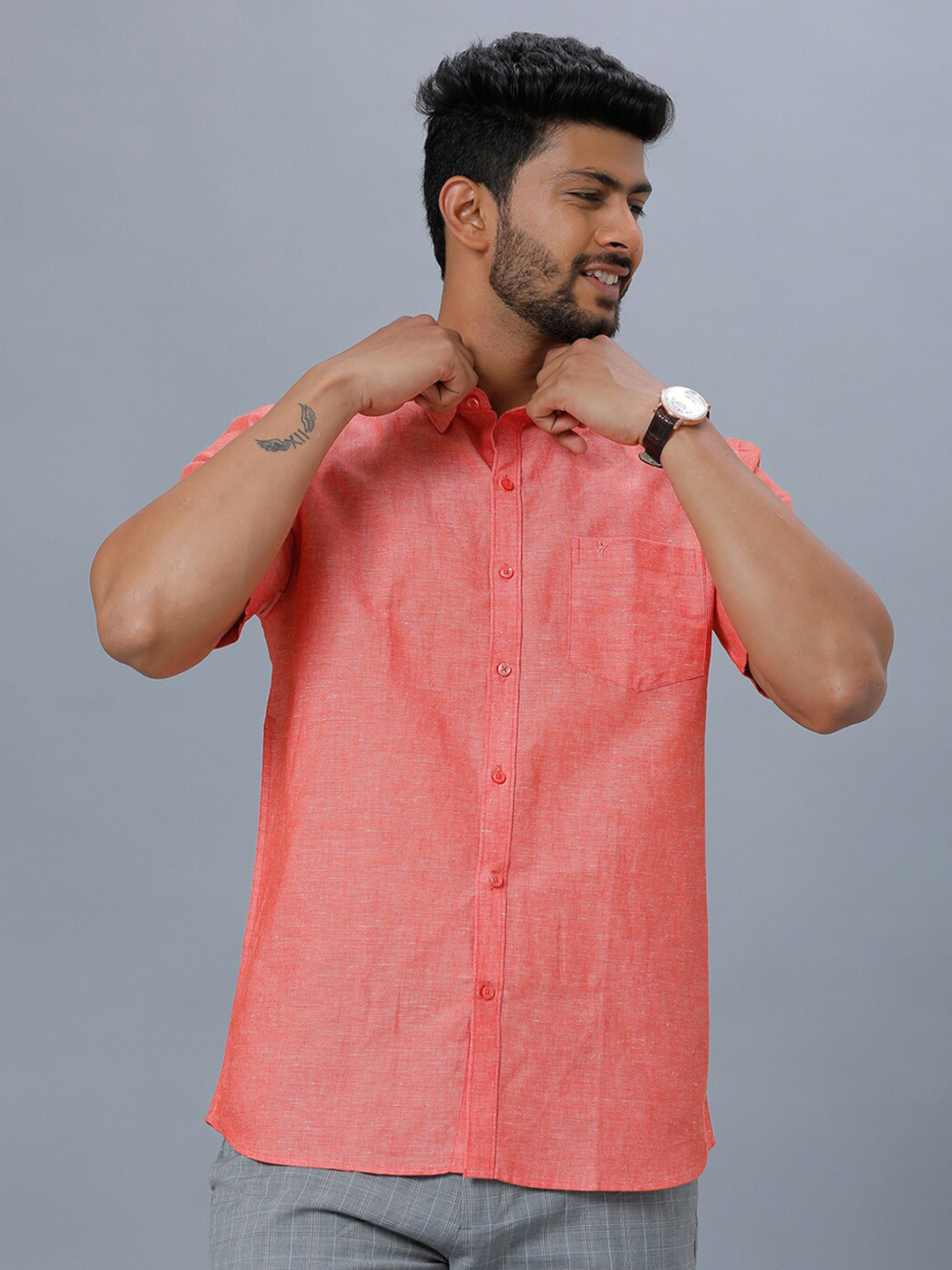 

Ramraj Men Cotton Opaque Casual Shirt, Orange