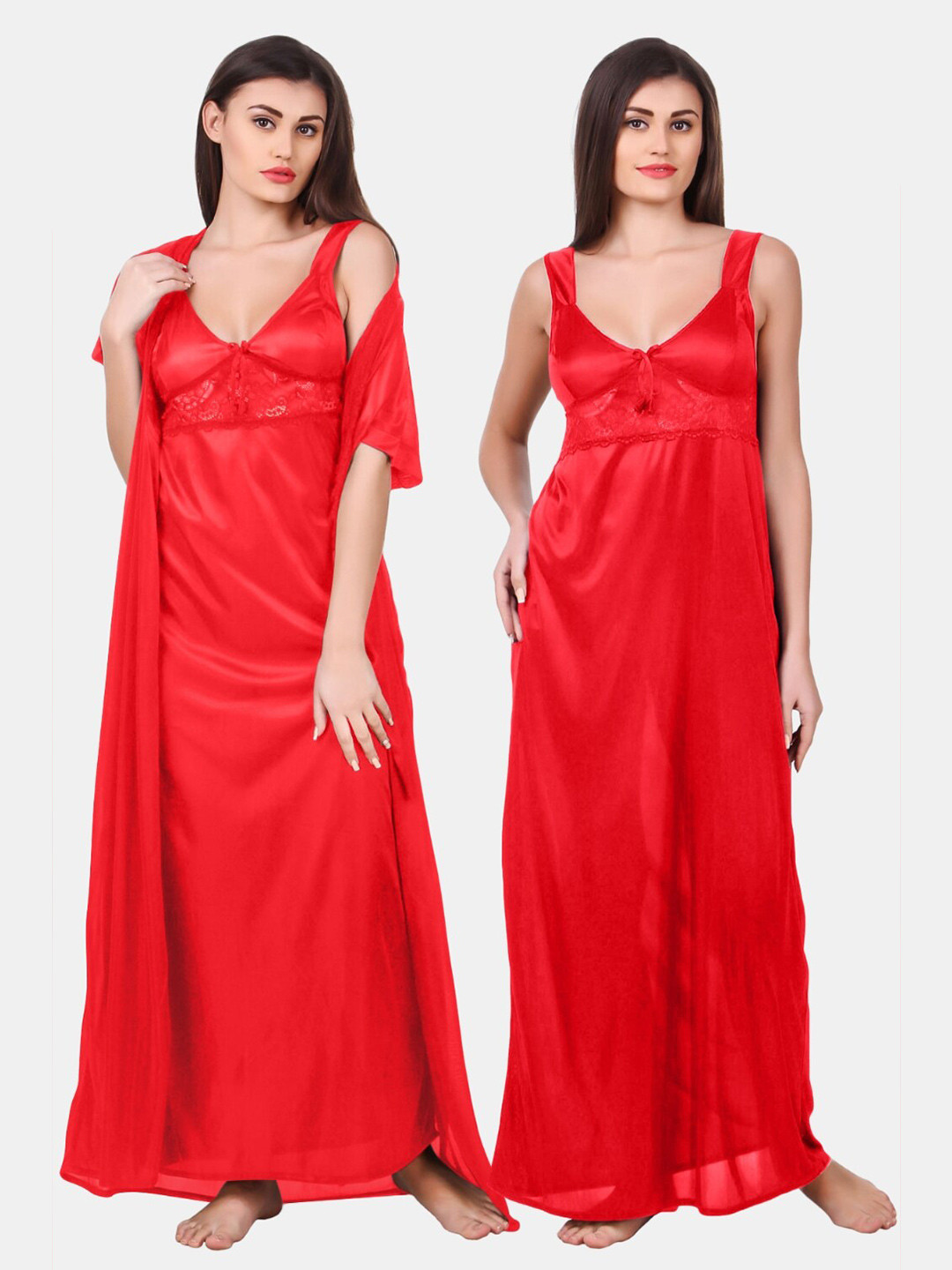 

Fasense 2 Piece Satin Maxi Nightdress With Robe, Red