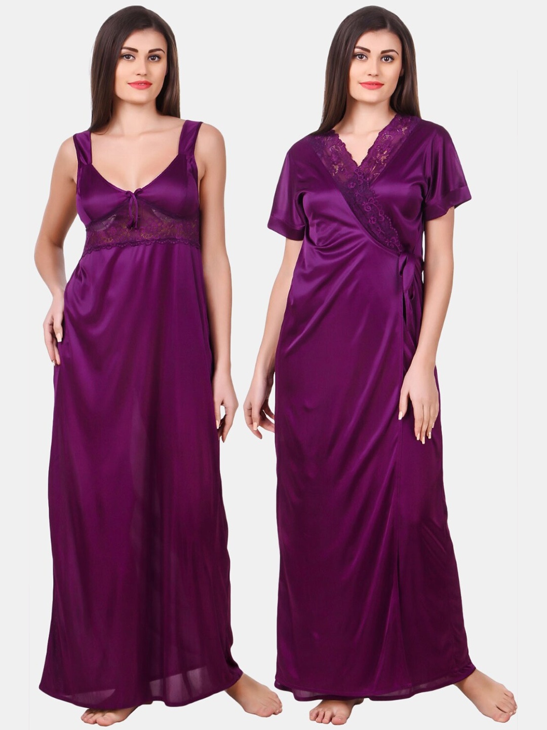 

Fasense 2 Piece Satin Maxi Nightdress With Robe, Purple