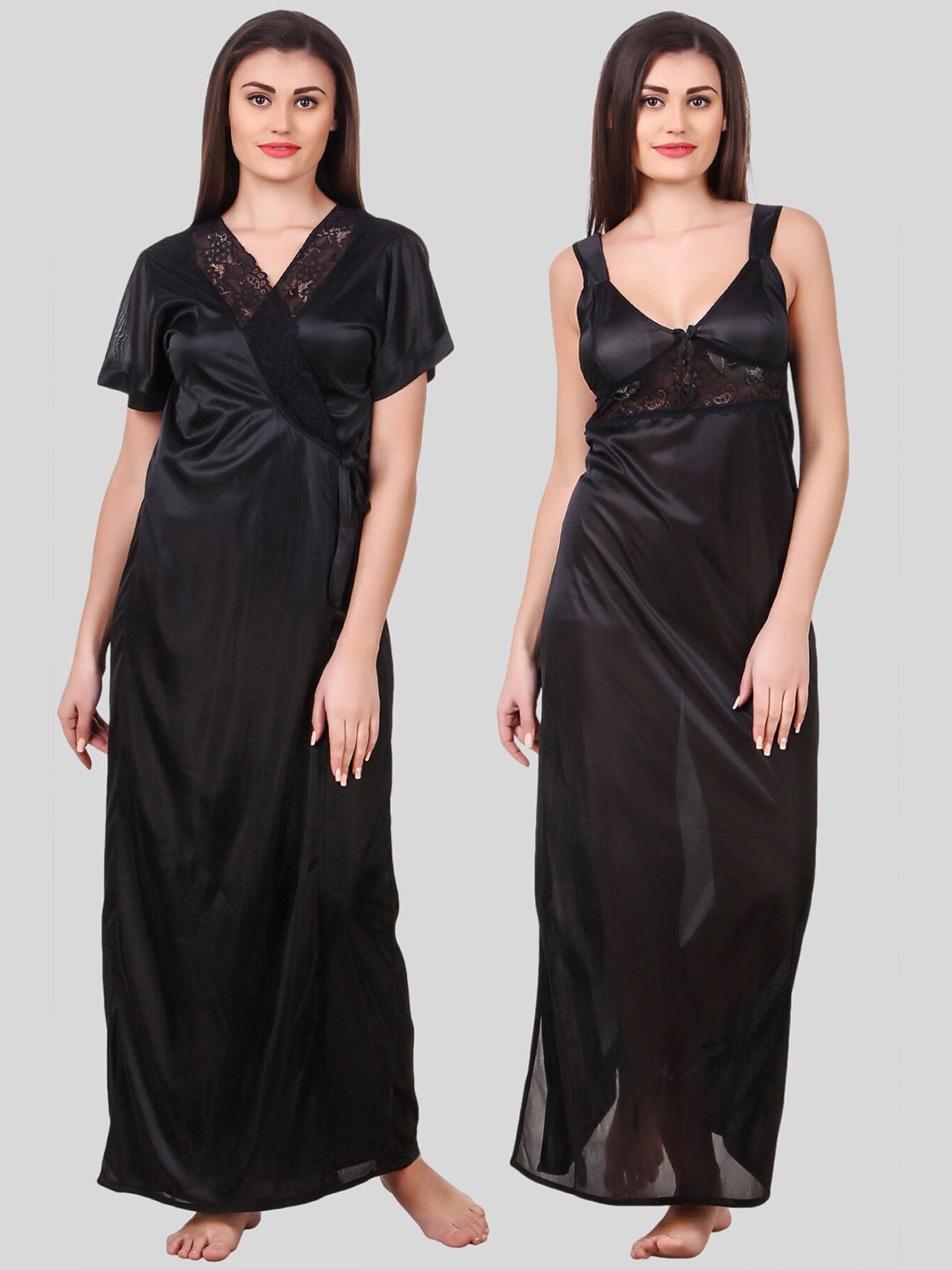 

Fasense 2 Piece Satin Maxi Nightdress With Robe, Black