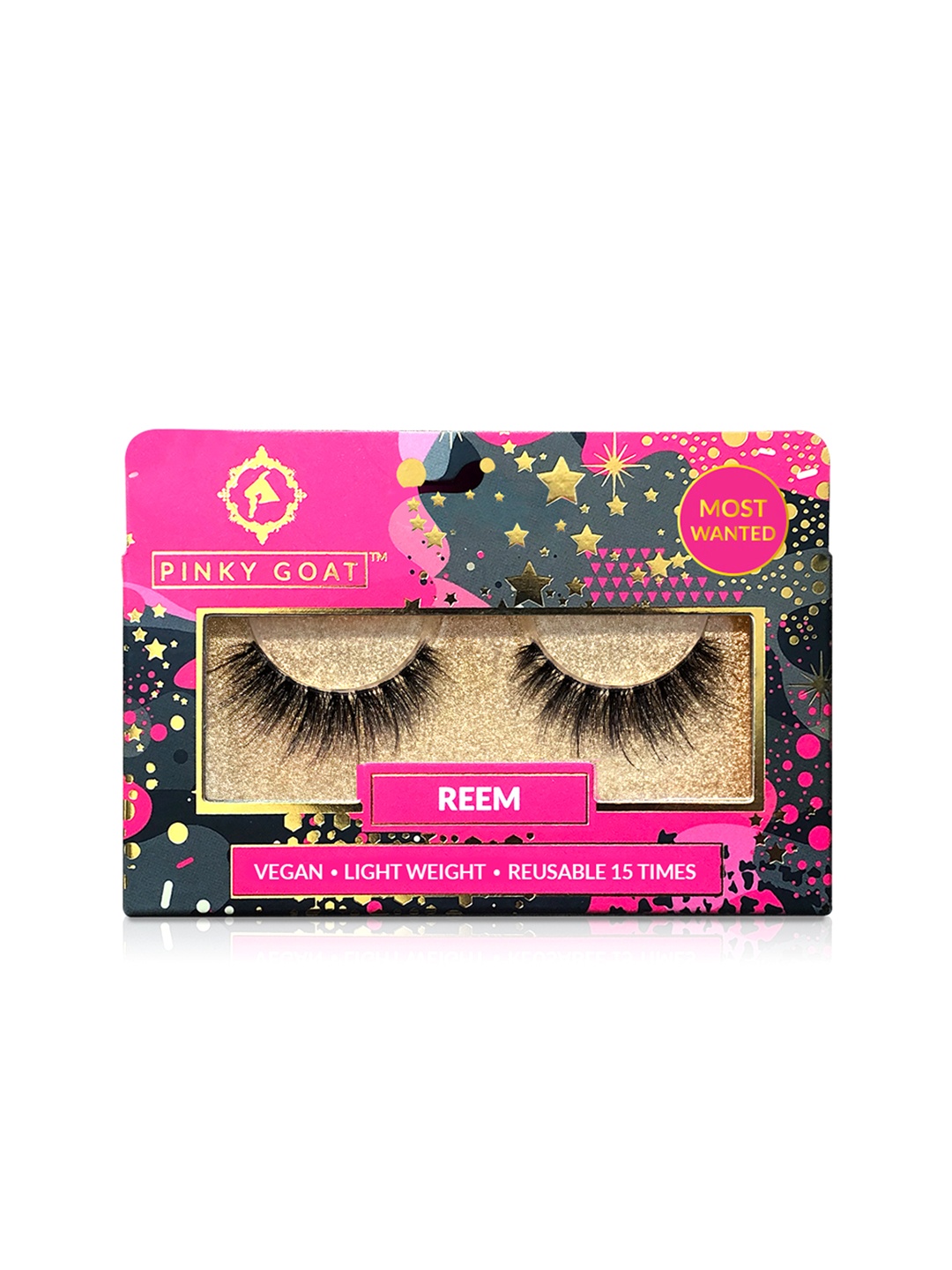 

Pinky Goat Black Lightweight & Vegan Reusable Natural False Eyelashes - Reem