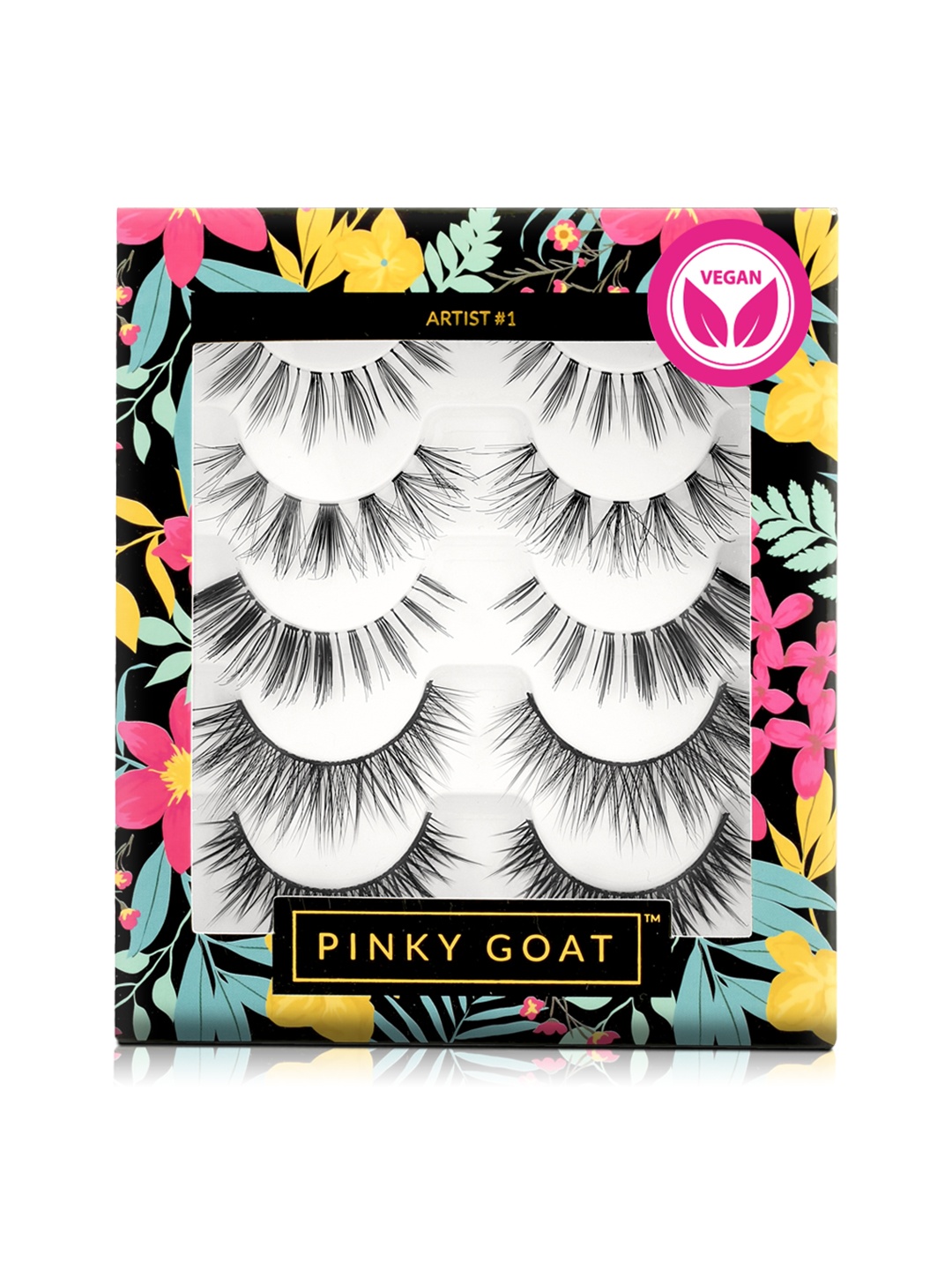 

Pinky Goat 5Pcs Lightweight & Vegan Reusable Natural False Eyelashes Pack - Artist 1, Black