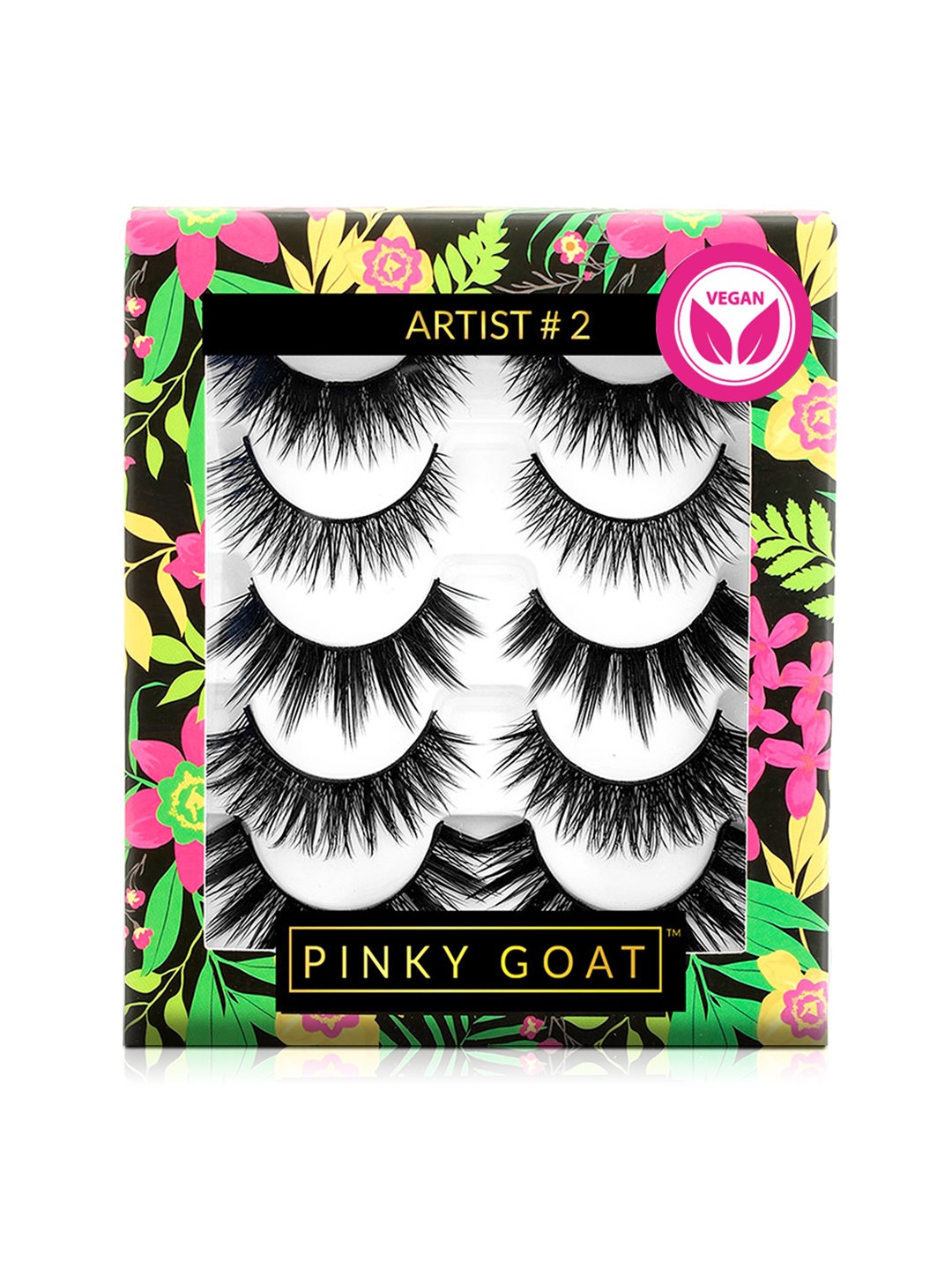 

Pinky Goat 5Pcs Lightweight & Vegan Reusable Natural False Eyelashes Pack - Artist 2, Black