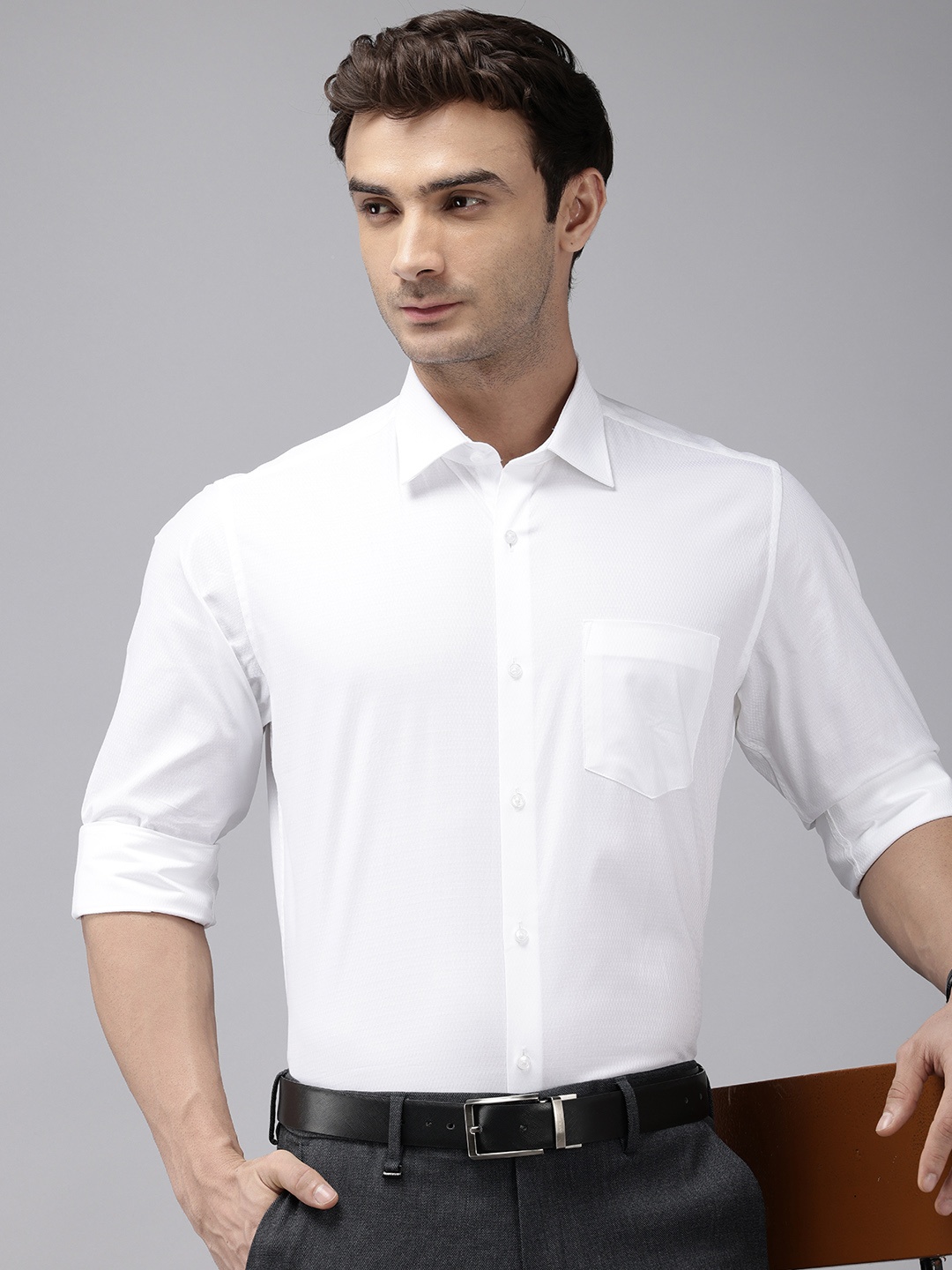 

Van Heusen Custom Fit Textured Pure Cotton Formal Shirt, Off white