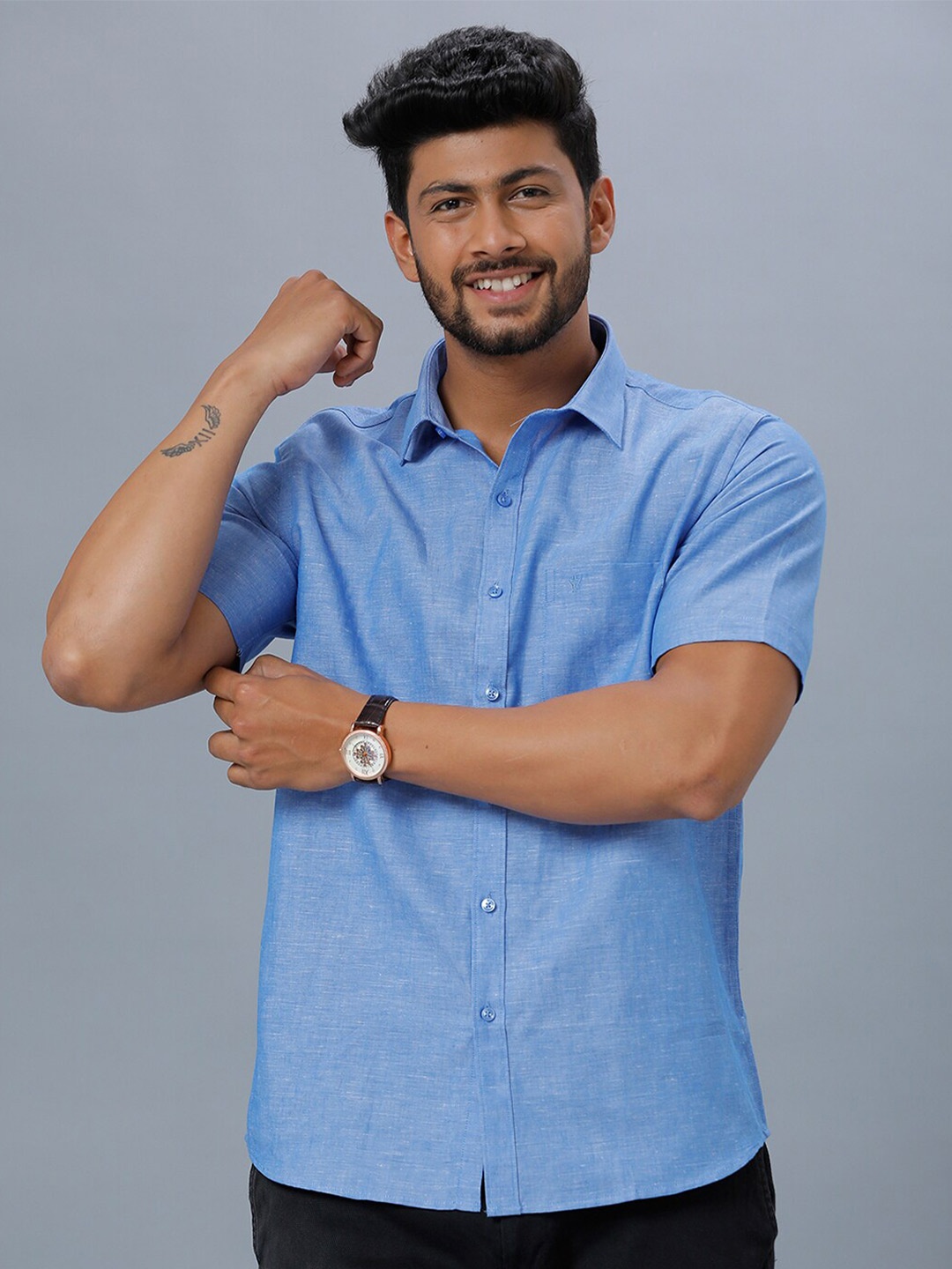 

Ramraj Spread Collar Opaque Casual Shirt, Blue