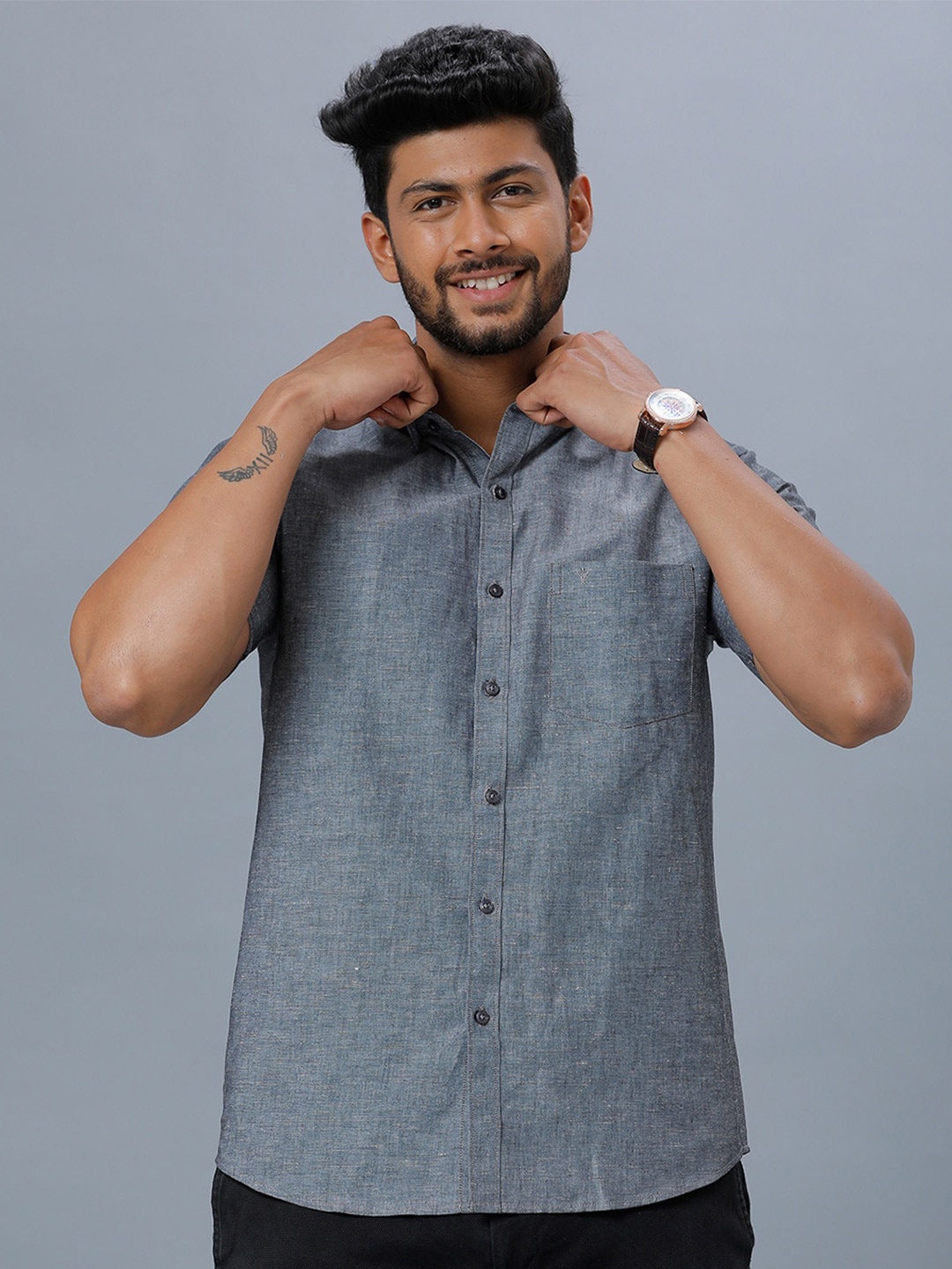 

Ramraj Regular Fit Cotton Casual Shirt, Grey
