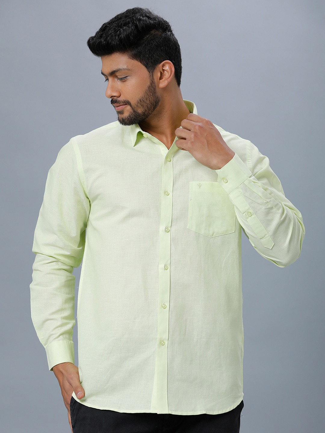 

Ramraj Spread Collar Cotton Casual Shirt, Green