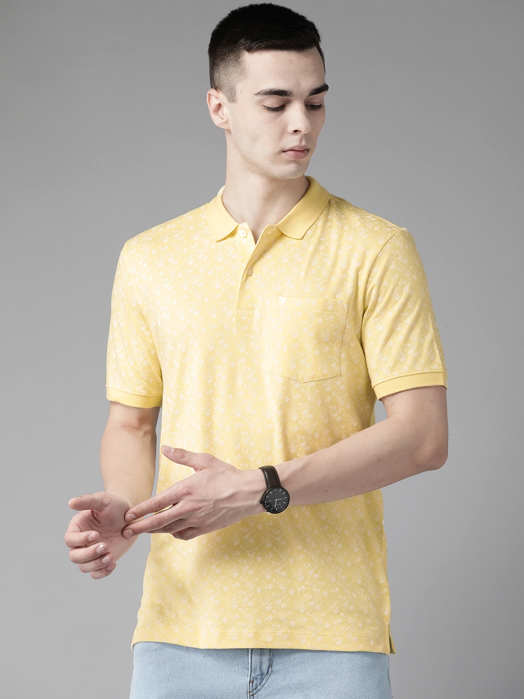 

Van Heusen Floral Printed Polo Collar Slim Fit T-shirt, Yellow
