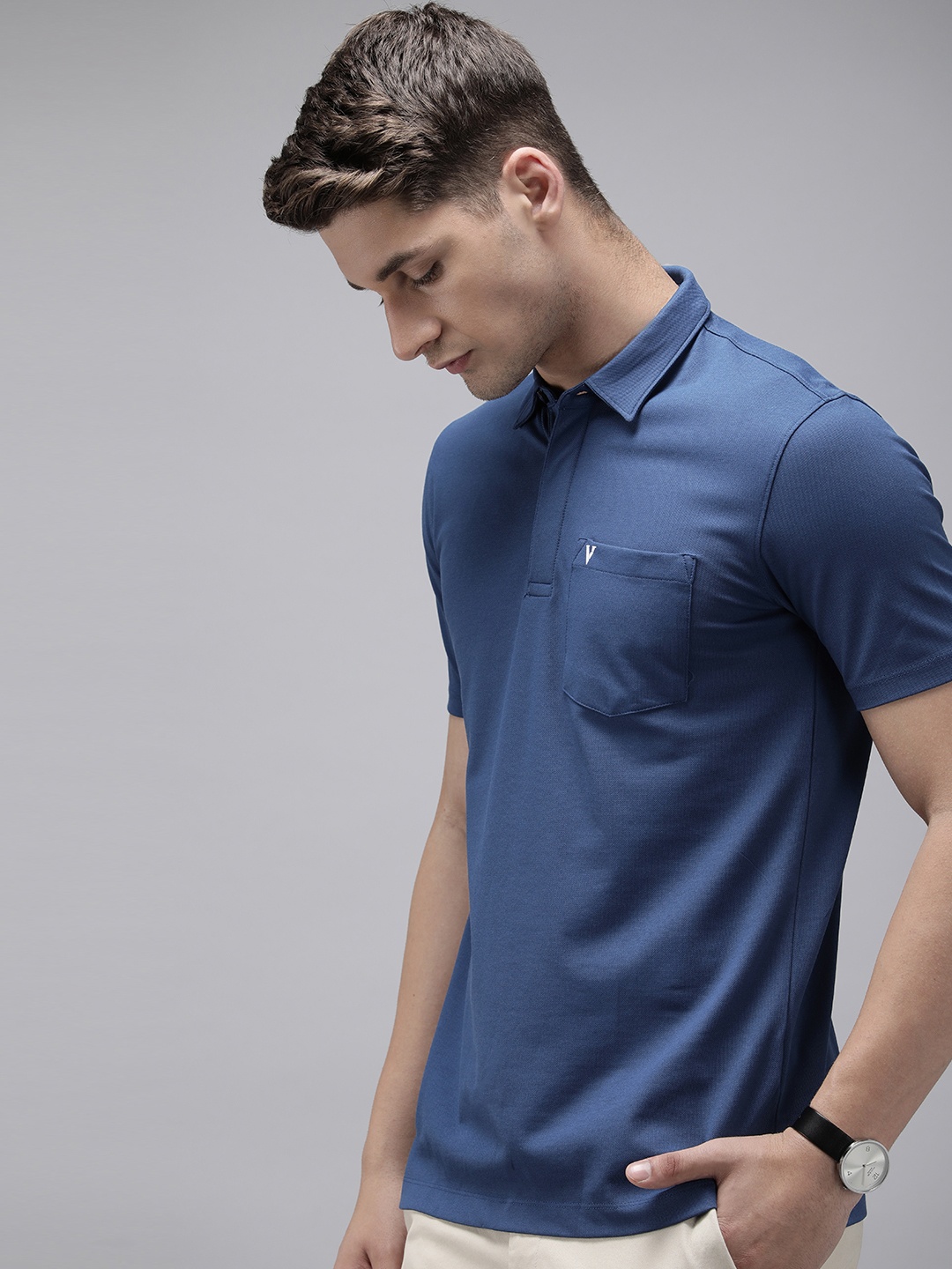 

Van Heusen Solid Polo Collar Pocket Slim Fit Casual T-shirt, Navy blue