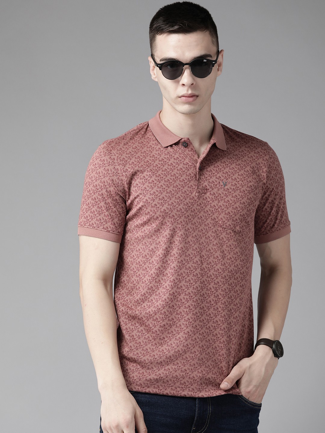 

Van Heusen Floral Printed Polo Collar Slim Fit T-shirt, Pink
