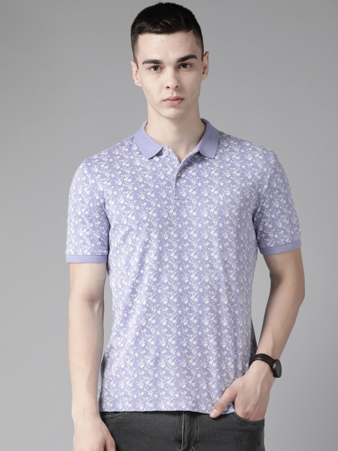 

Van Heusen Floral Printed Polo Collar Slim Fit T-shirt, Purple